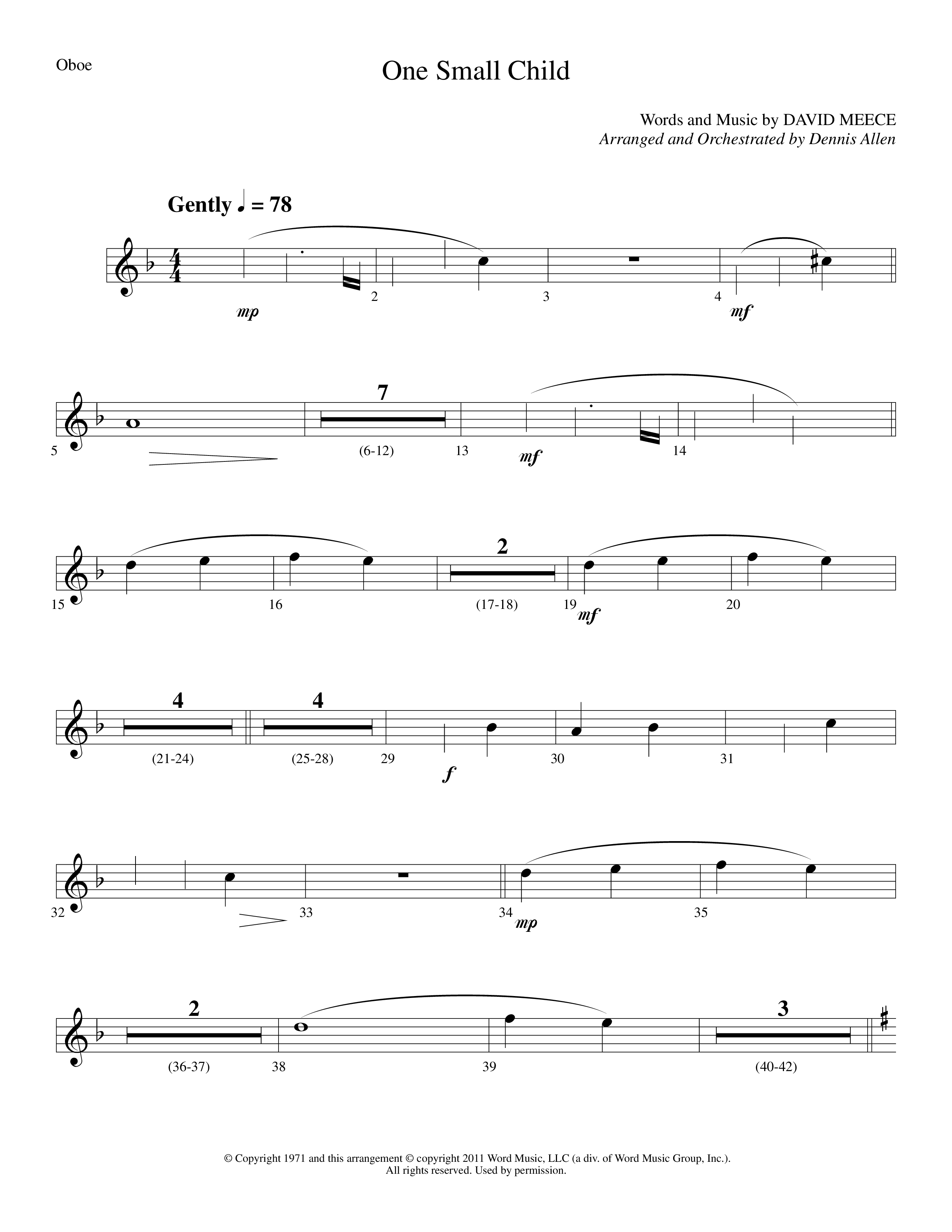 One Small Child (Choral Anthem SATB) Oboe (Lifeway Choral / Arr. Dennis Allen)