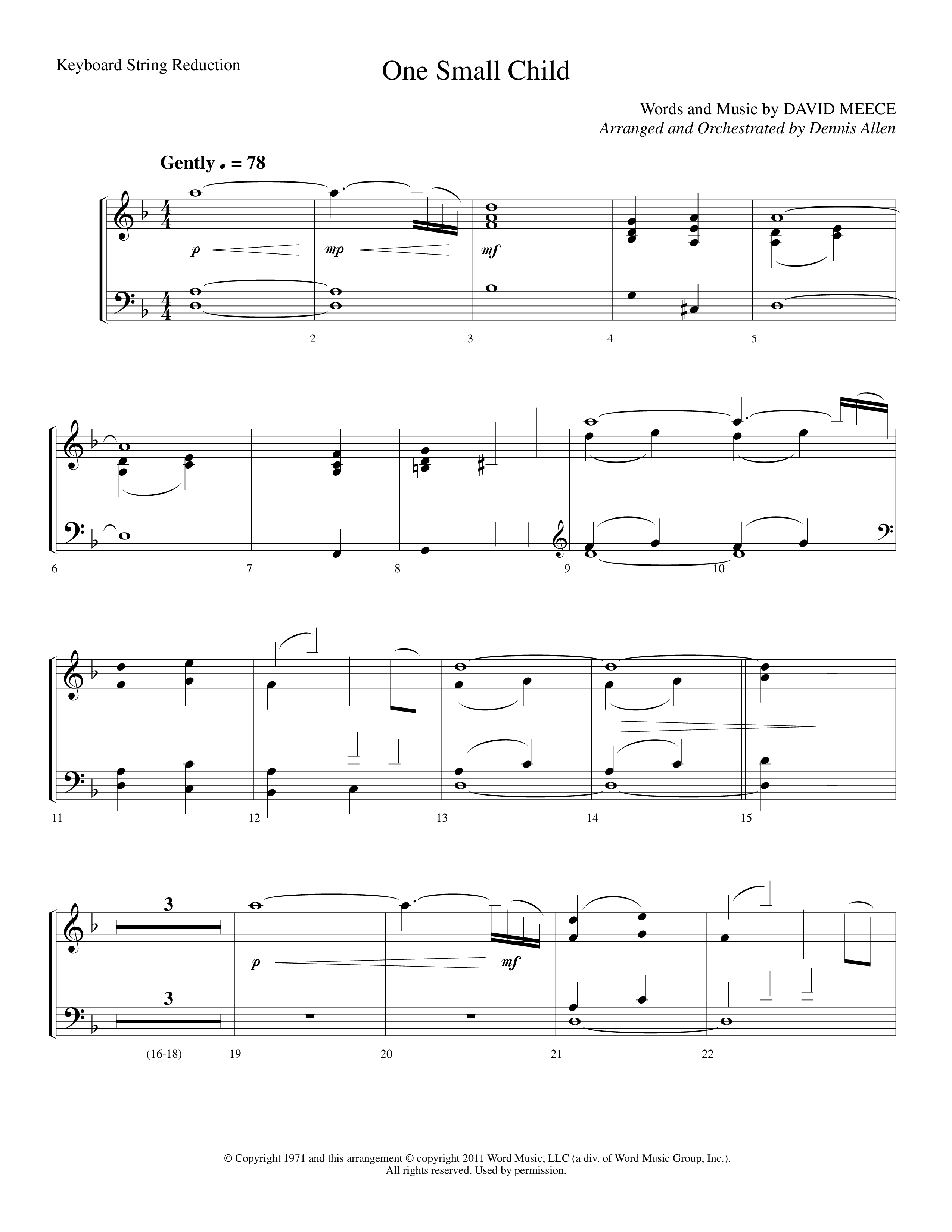 One Small Child (Choral Anthem SATB) String Reduction (Lifeway Choral / Arr. Dennis Allen)