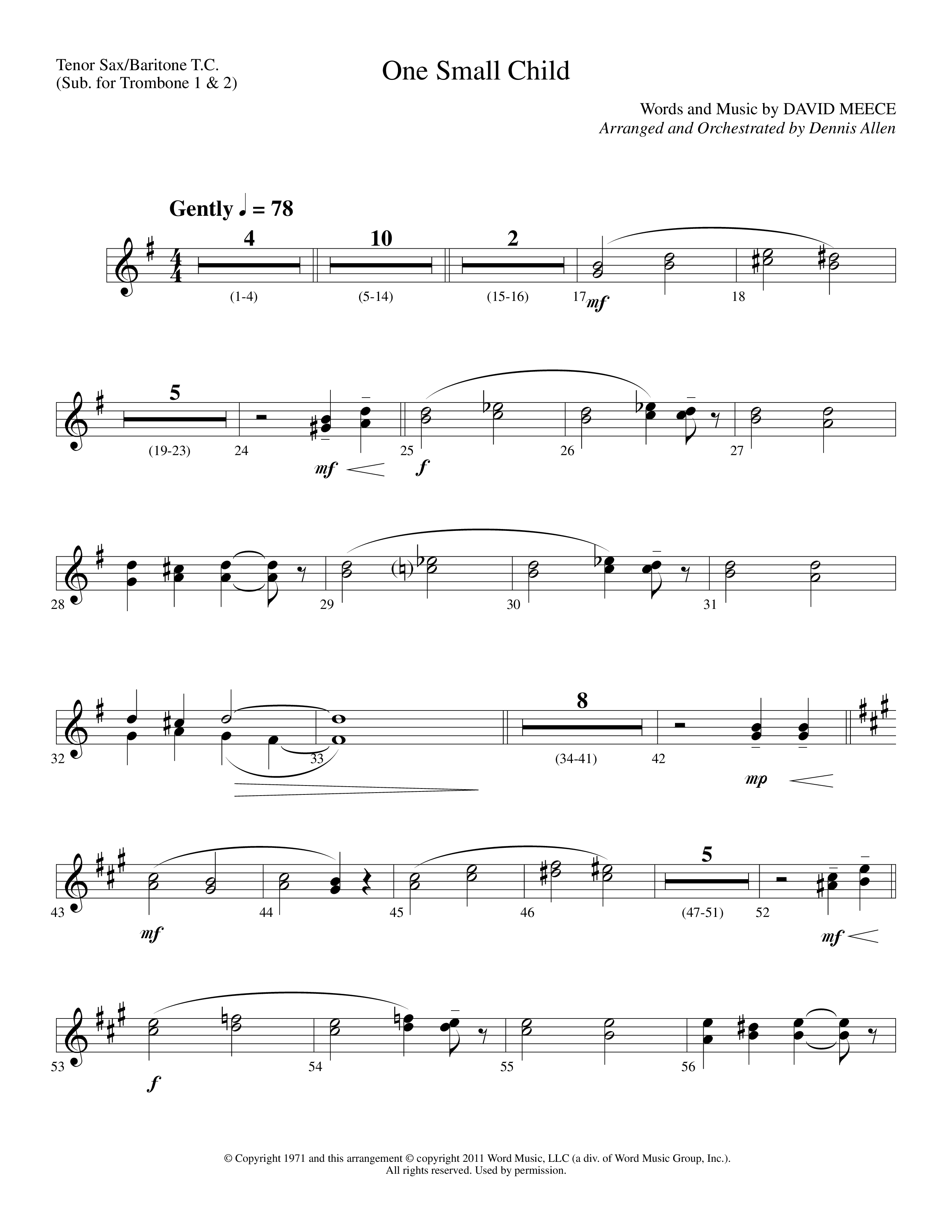 One Small Child (Choral Anthem SATB) Tenor Sax/Baritone T.C. (Lifeway Choral / Arr. Dennis Allen)
