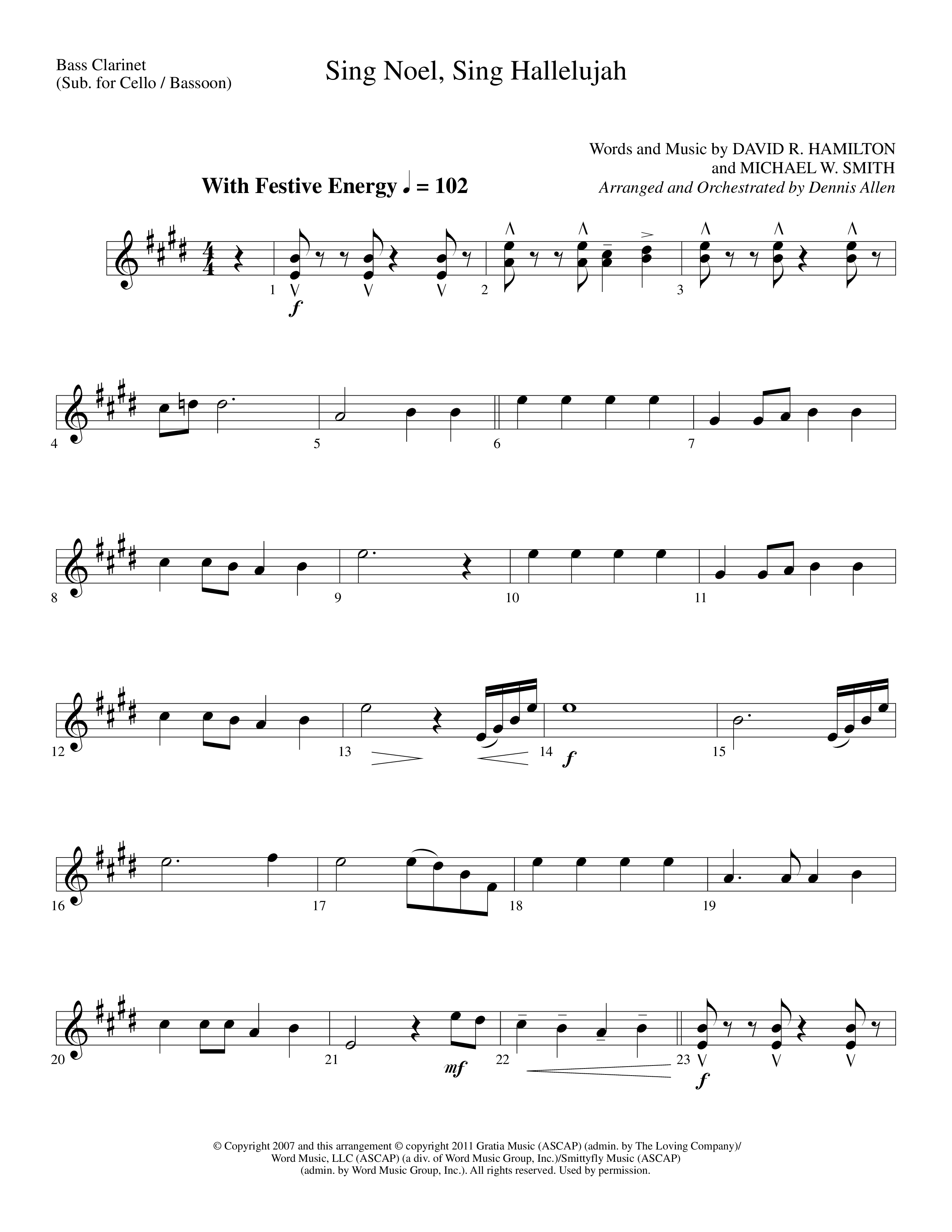 Sing Noel Sing Hallelujah (Choral Anthem SATB) Bass Clarinet (Lifeway Choral / Arr. Dennis Allen)