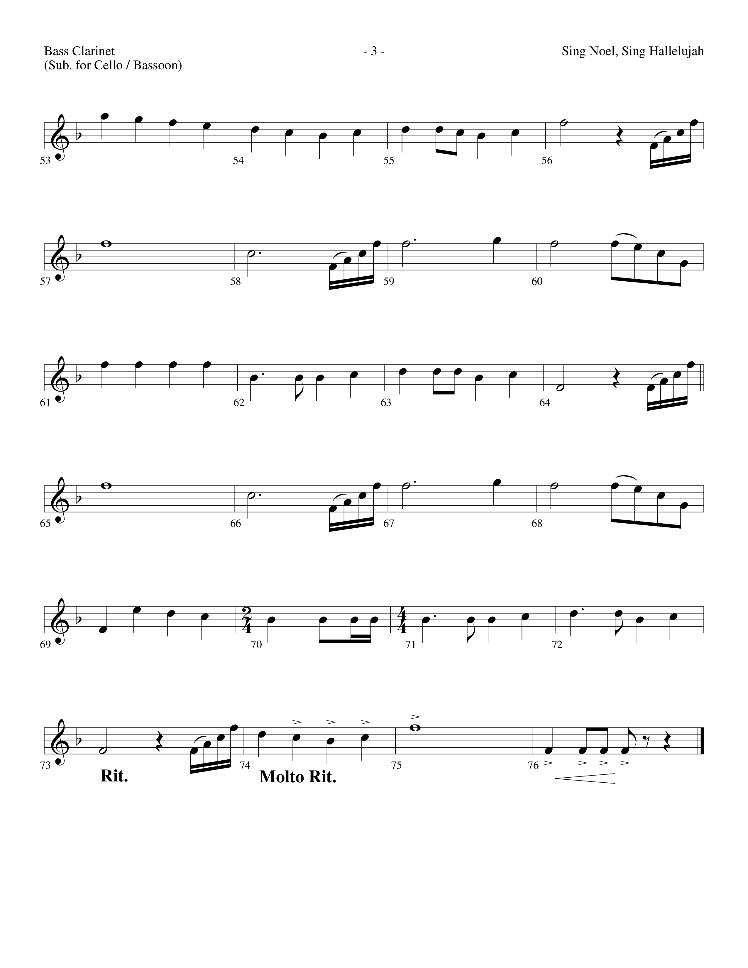 Sing Noel Sing Hallelujah (Choral Anthem SATB) Bass Clarinet (Lifeway Choral / Arr. Dennis Allen)