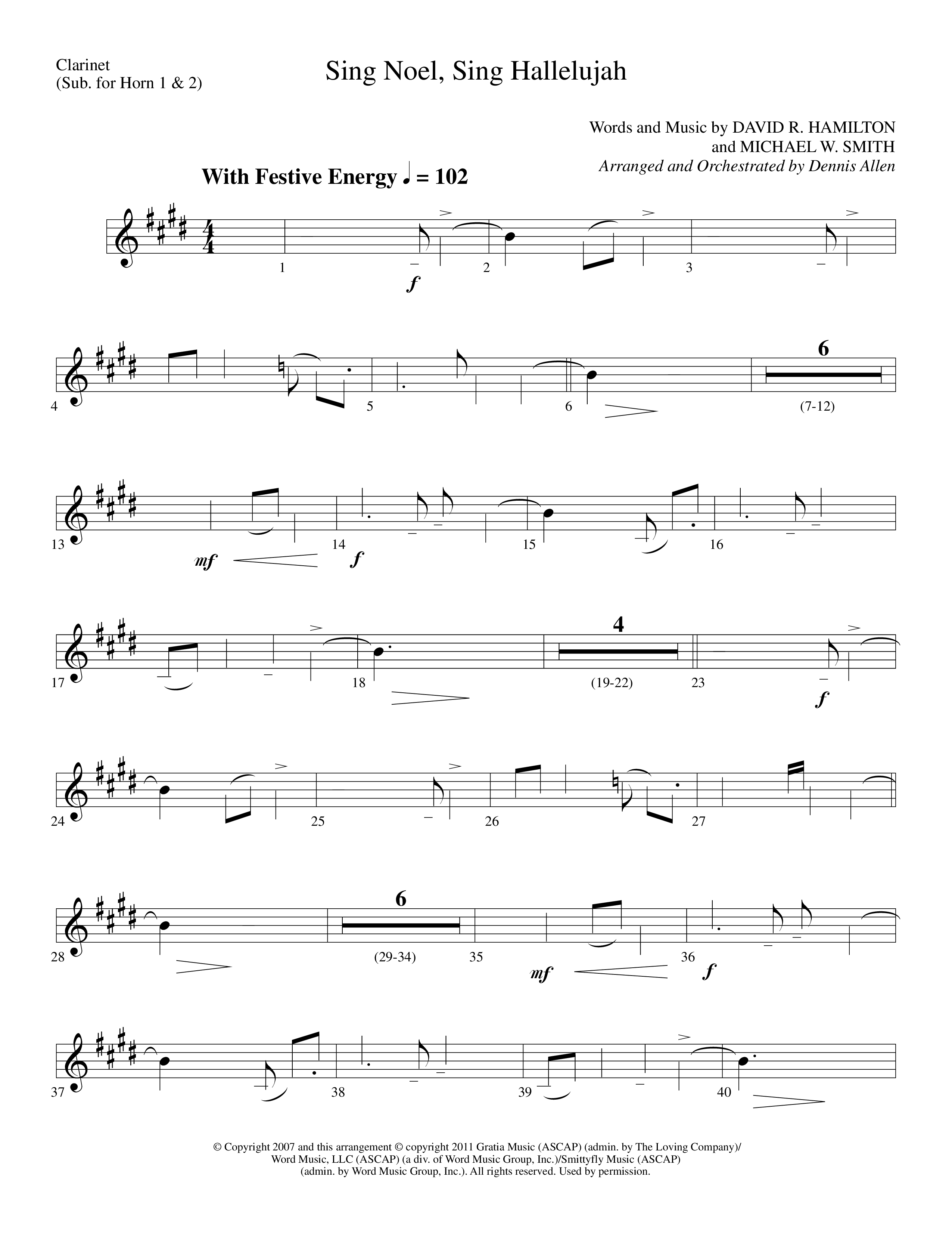 Sing Noel Sing Hallelujah (Choral Anthem SATB) Clarinet (Lifeway Choral / Arr. Dennis Allen)