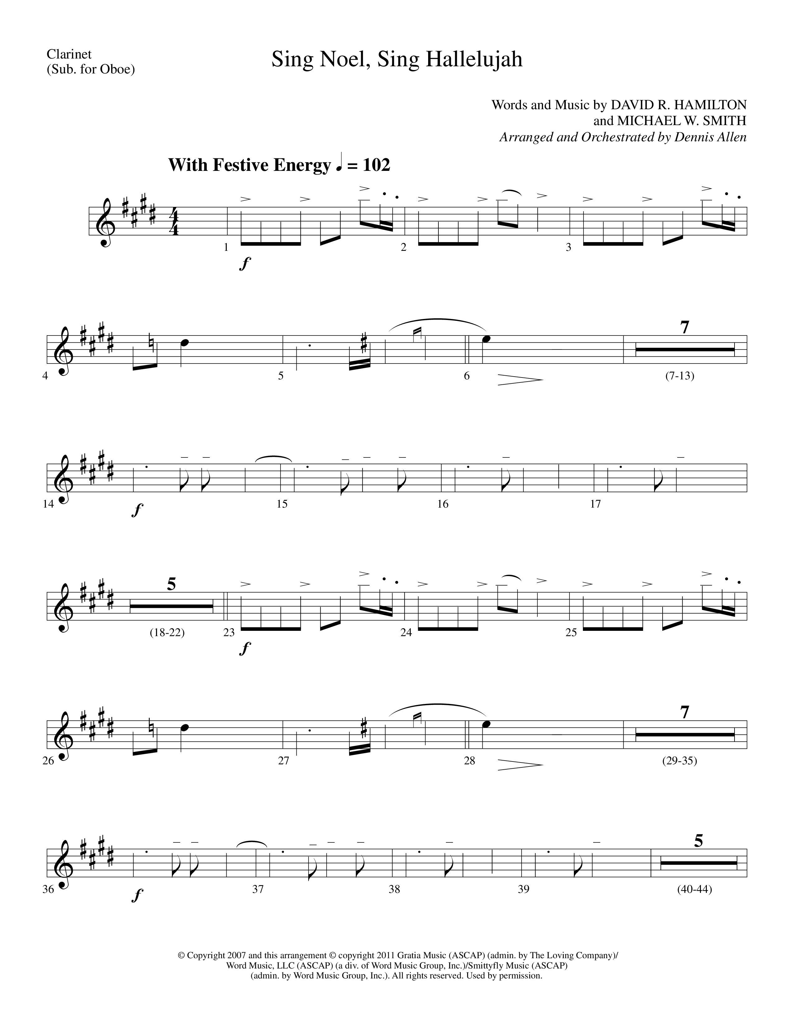 Sing Noel Sing Hallelujah (Choral Anthem SATB) Clarinet (Lifeway Choral / Arr. Dennis Allen)