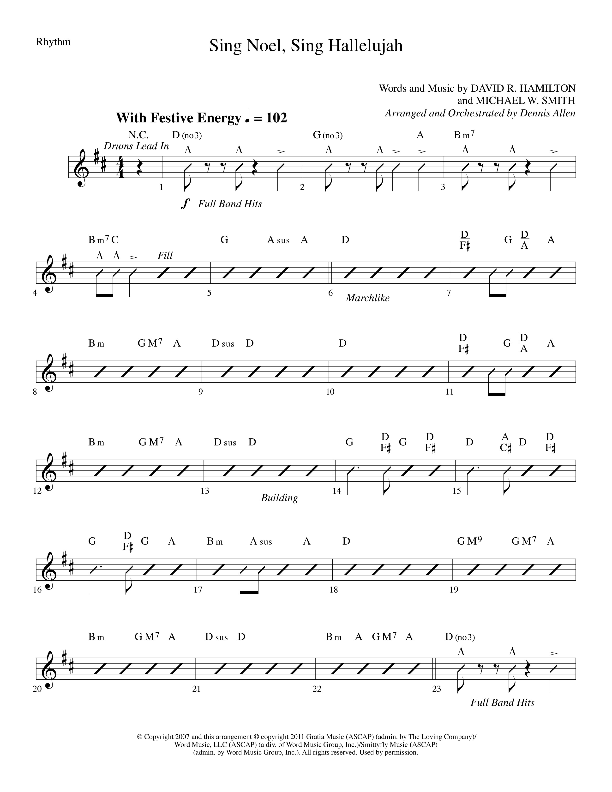 Sing Noel Sing Hallelujah (Choral Anthem SATB) Rhythm Chart (Lifeway Choral / Arr. Dennis Allen)