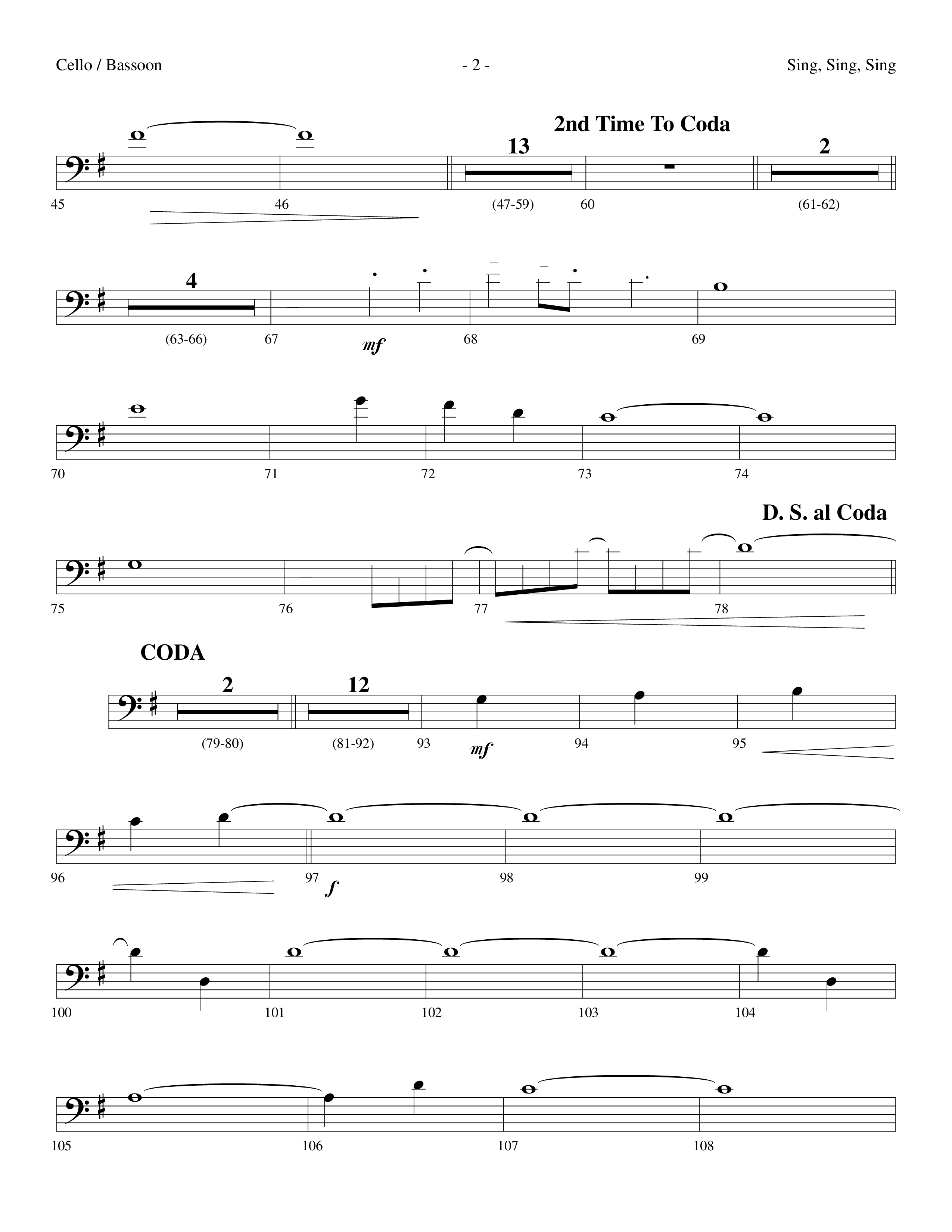 Sing Sing Sing (Choral Anthem SATB) Cello (Lifeway Choral / Arr. Dennis Allen)