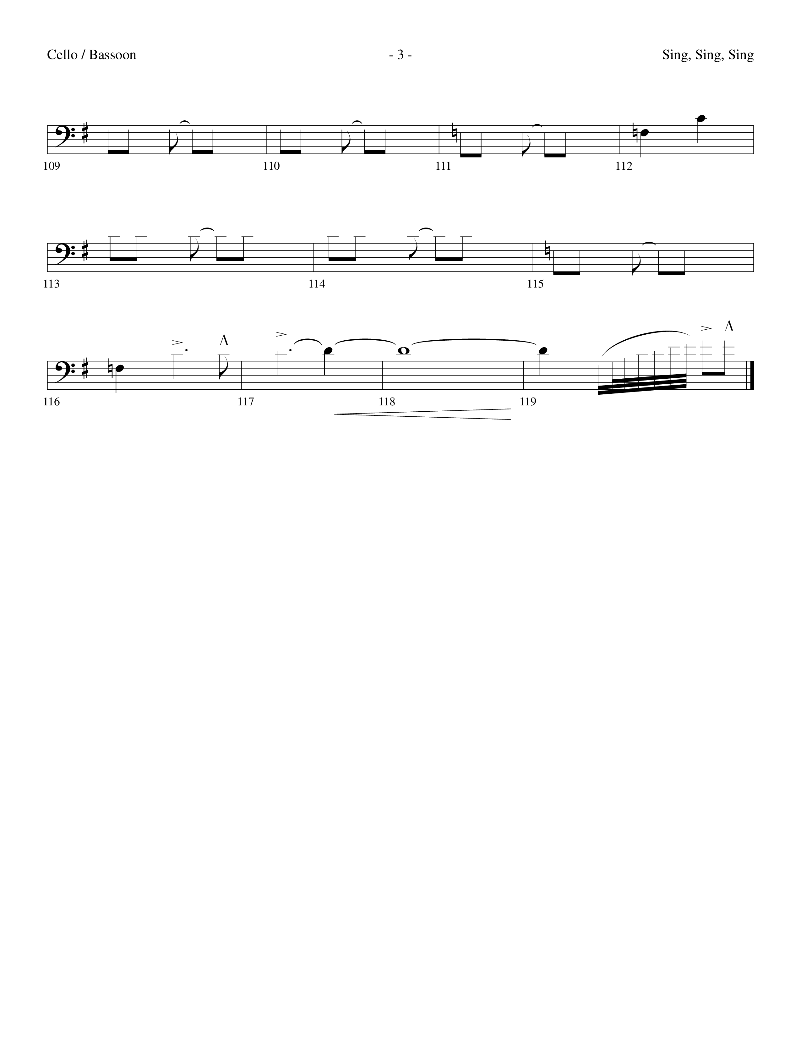 Sing Sing Sing (Choral Anthem SATB) Cello (Lifeway Choral / Arr. Dennis Allen)
