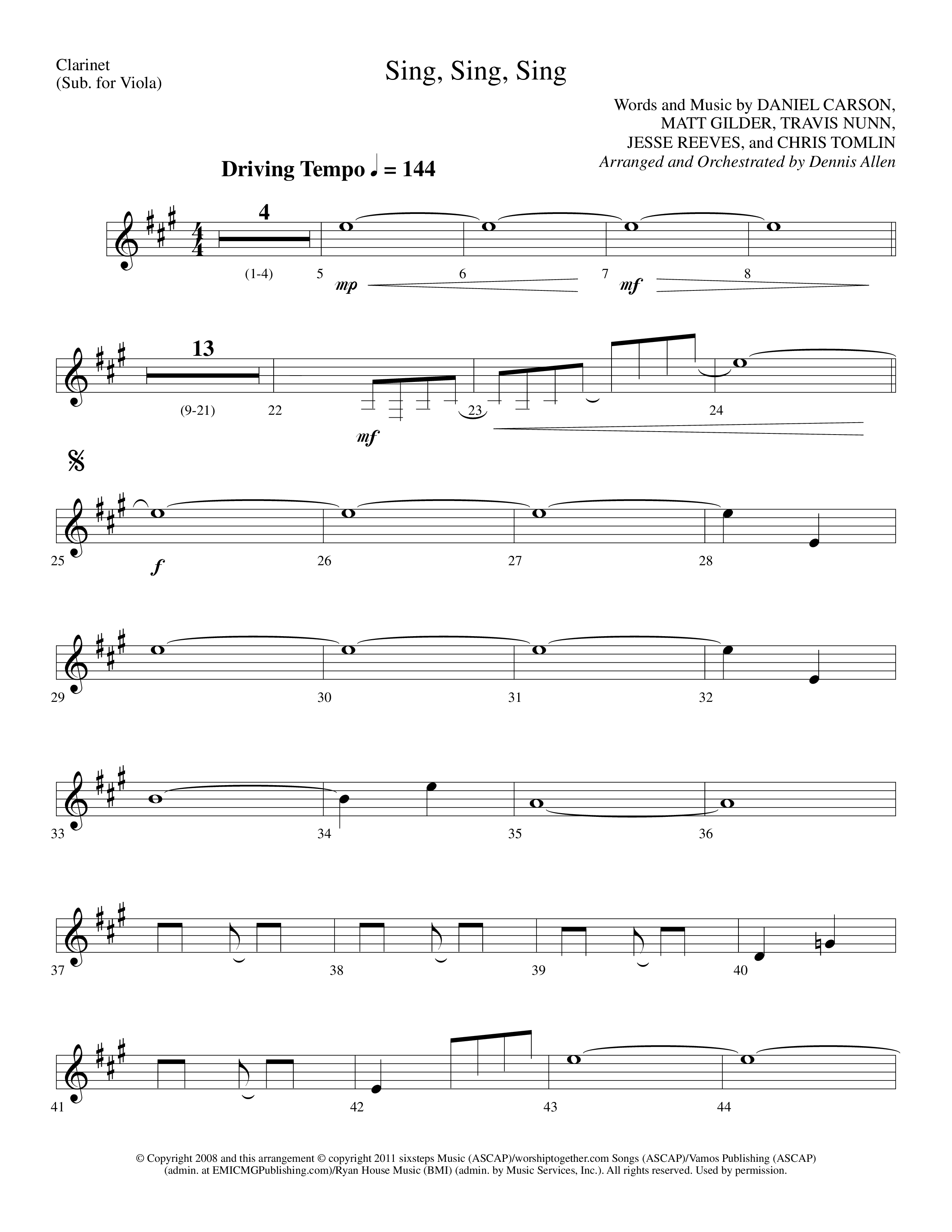 Sing Sing Sing (Choral Anthem SATB) Clarinet (Lifeway Choral / Arr. Dennis Allen)