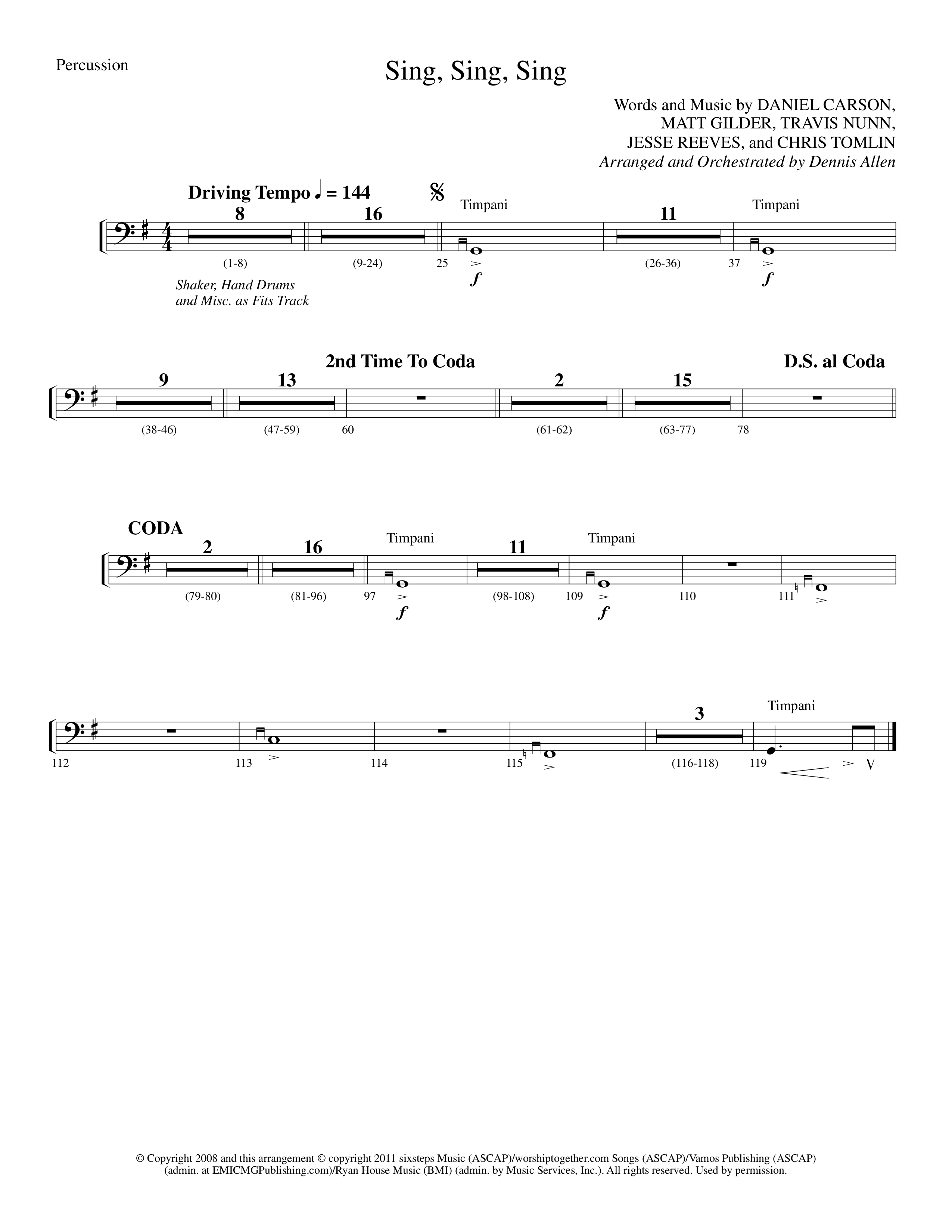 Sing Sing Sing (Choral Anthem SATB) Percussion (Lifeway Choral / Arr. Dennis Allen)