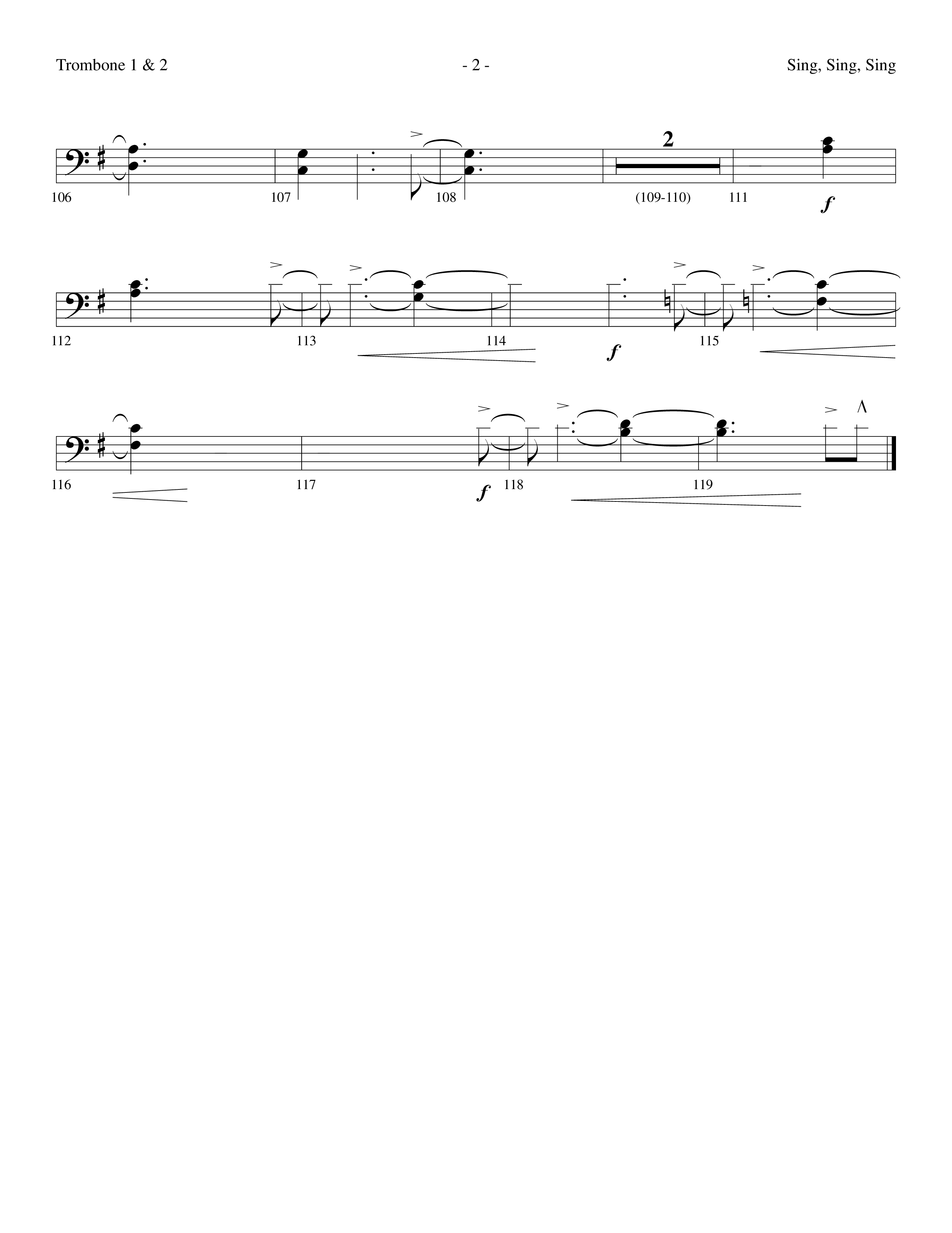 Sing Sing Sing (Choral Anthem SATB) Trombone 1/2 (Lifeway Choral / Arr. Dennis Allen)
