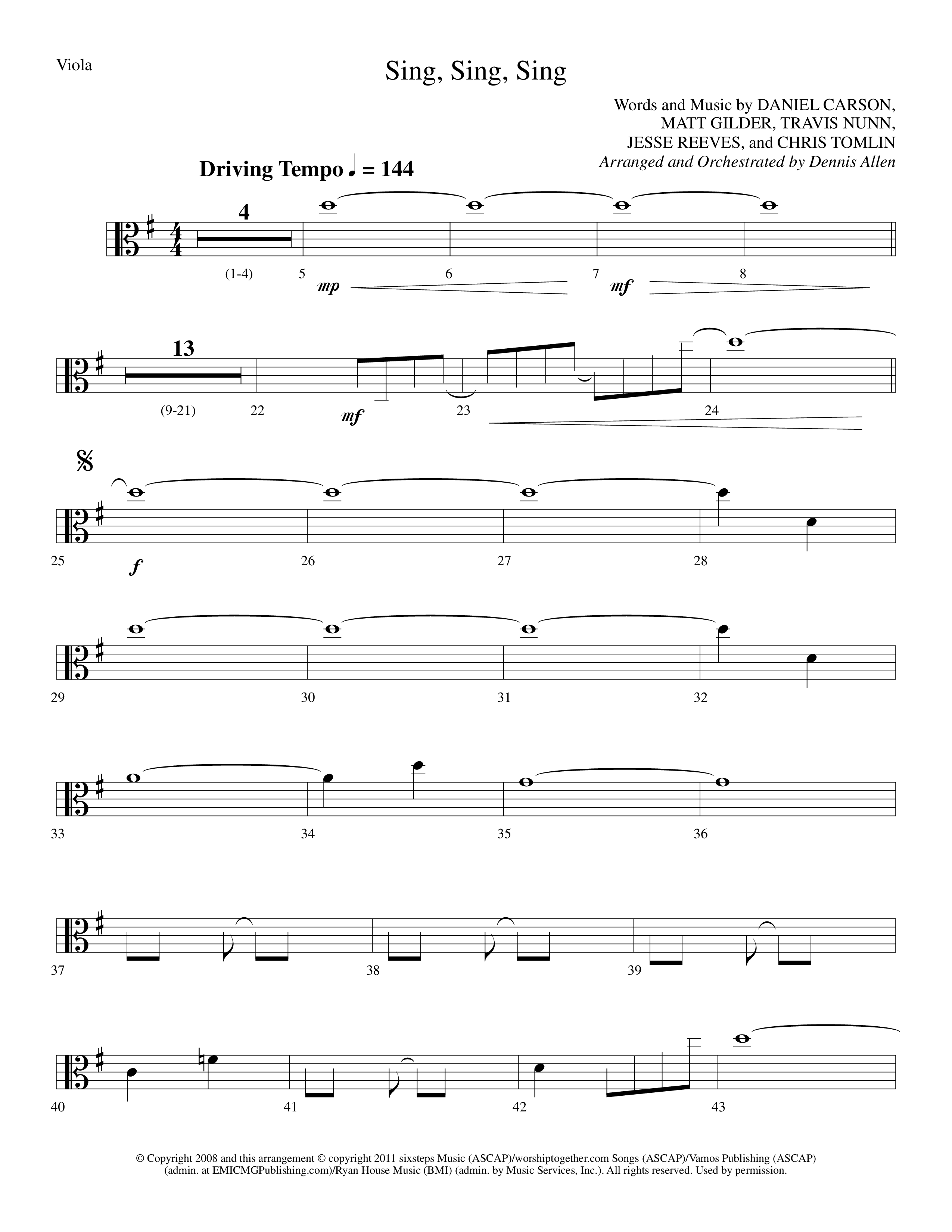 Sing Sing Sing (Choral Anthem SATB) Viola (Lifeway Choral / Arr. Dennis Allen)