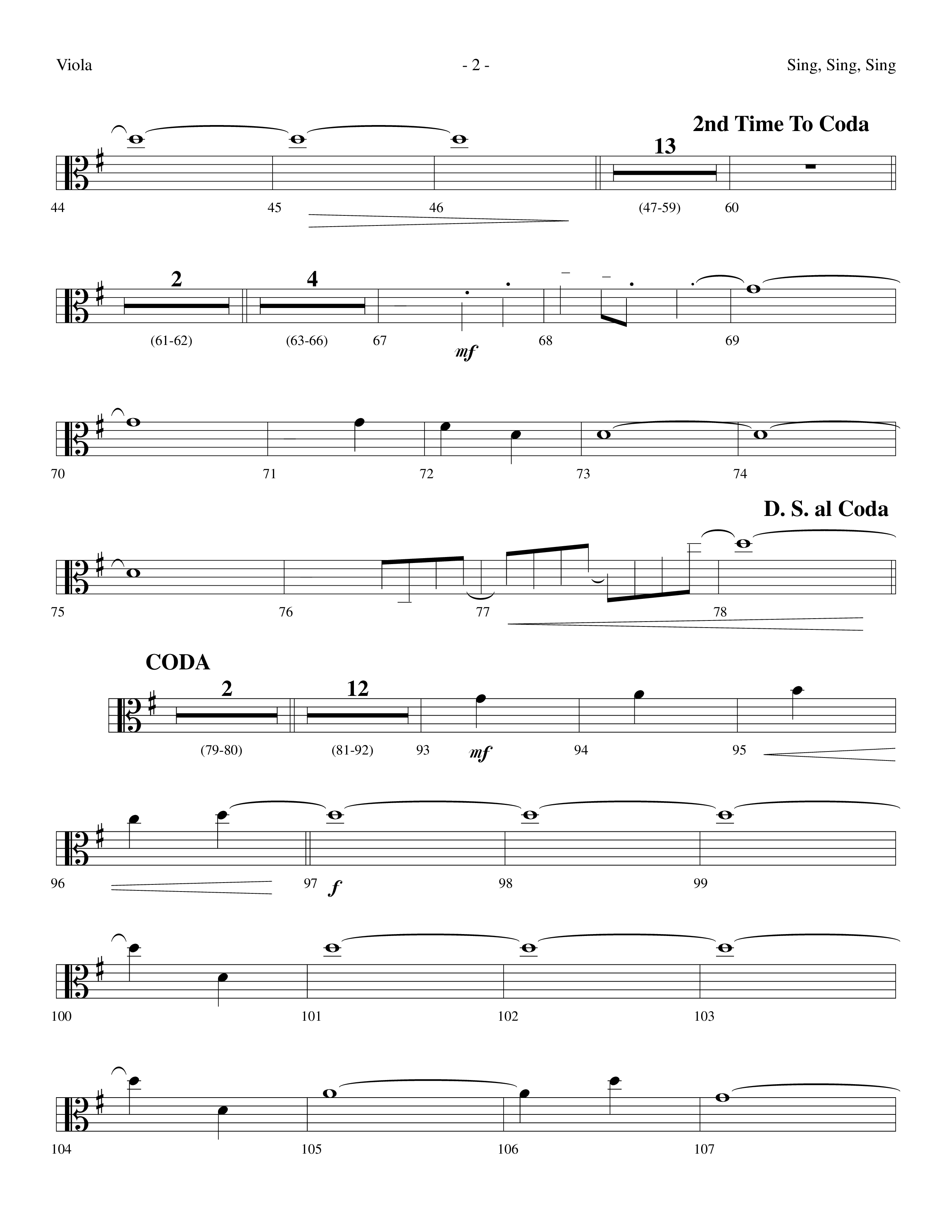 Sing Sing Sing (Choral Anthem SATB) Viola (Lifeway Choral / Arr. Dennis Allen)