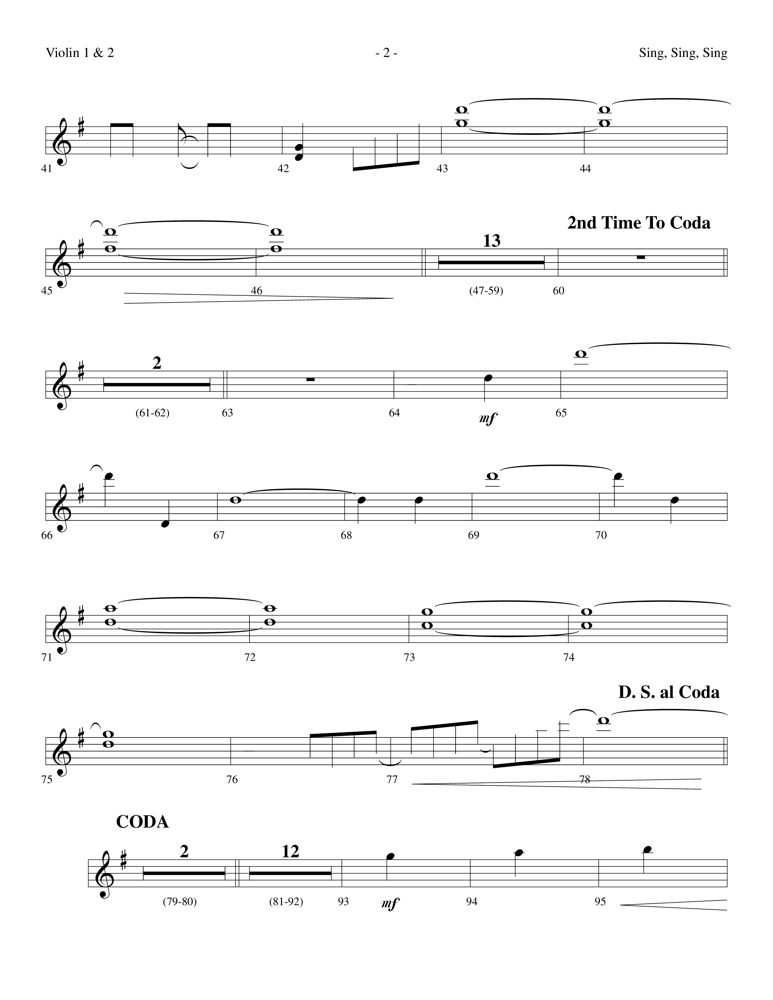 Sing Sing Sing (Choral Anthem SATB) Violin 1/2 (Lifeway Choral / Arr. Dennis Allen)