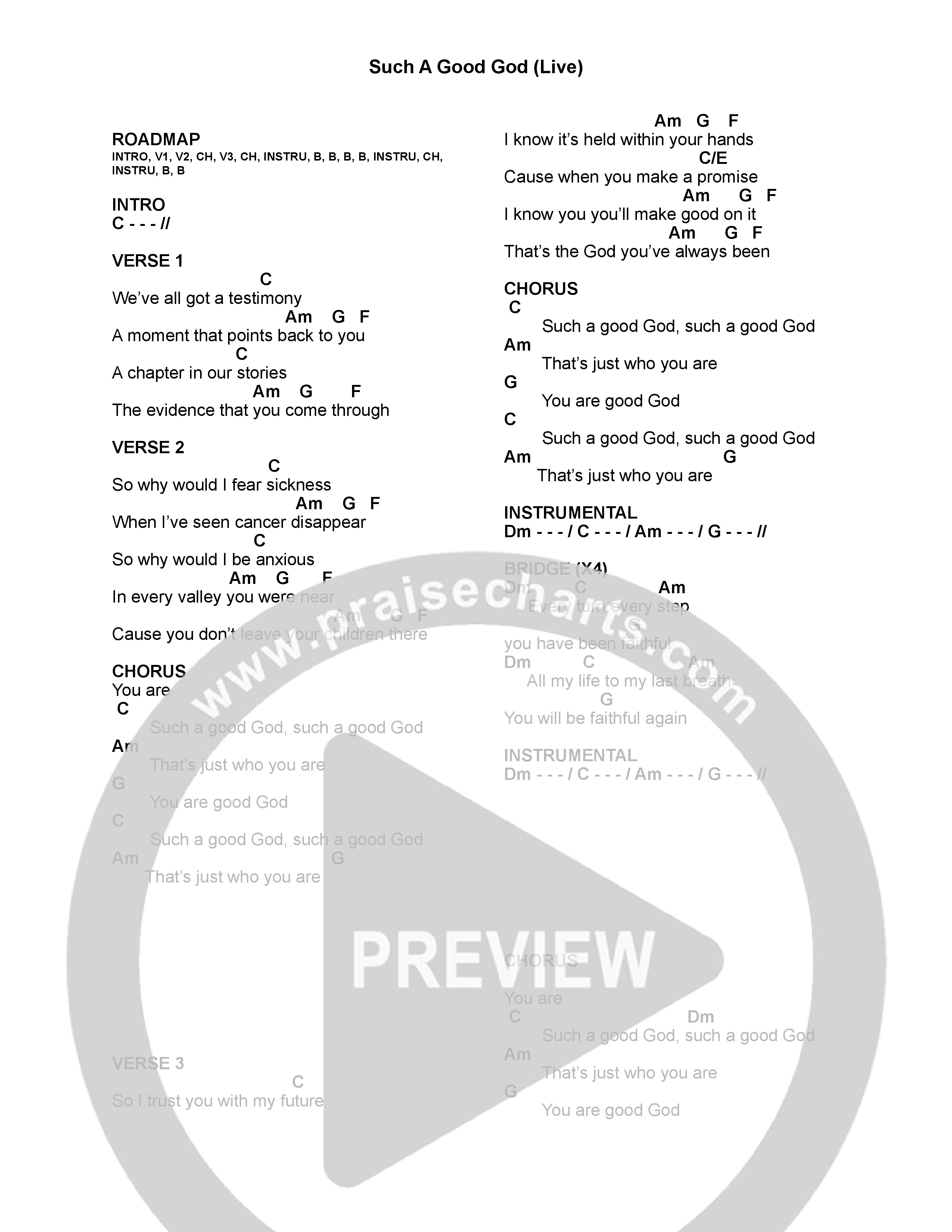 Such a Good God Chord Chart (Canyon Hills Worship)