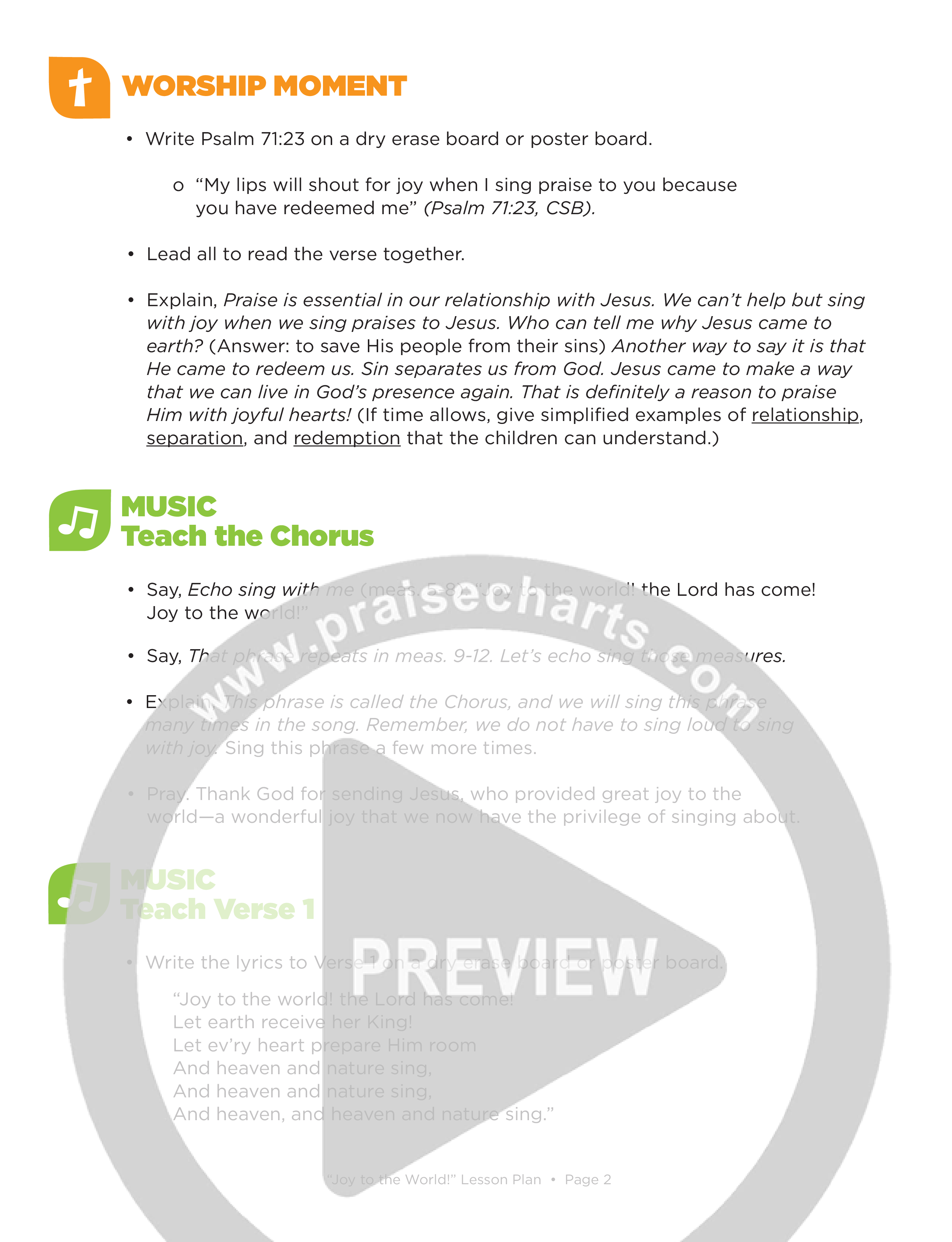 Joy To The World (Kids) Lesson Plan (PDF) (Lifeway Choral / Arr. Amanda Singer)