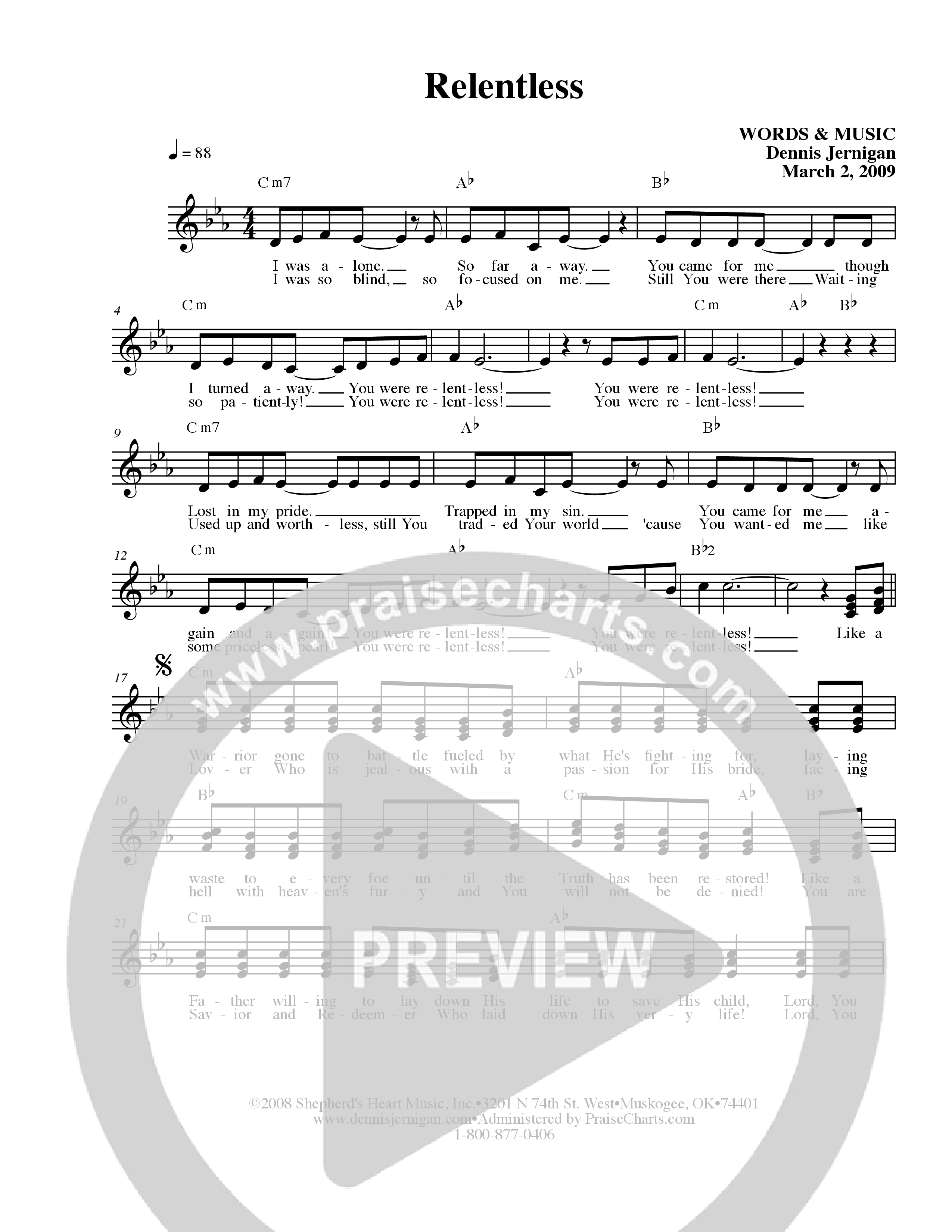 Relentless Lead Sheet Melody (Dennis Jernigan)