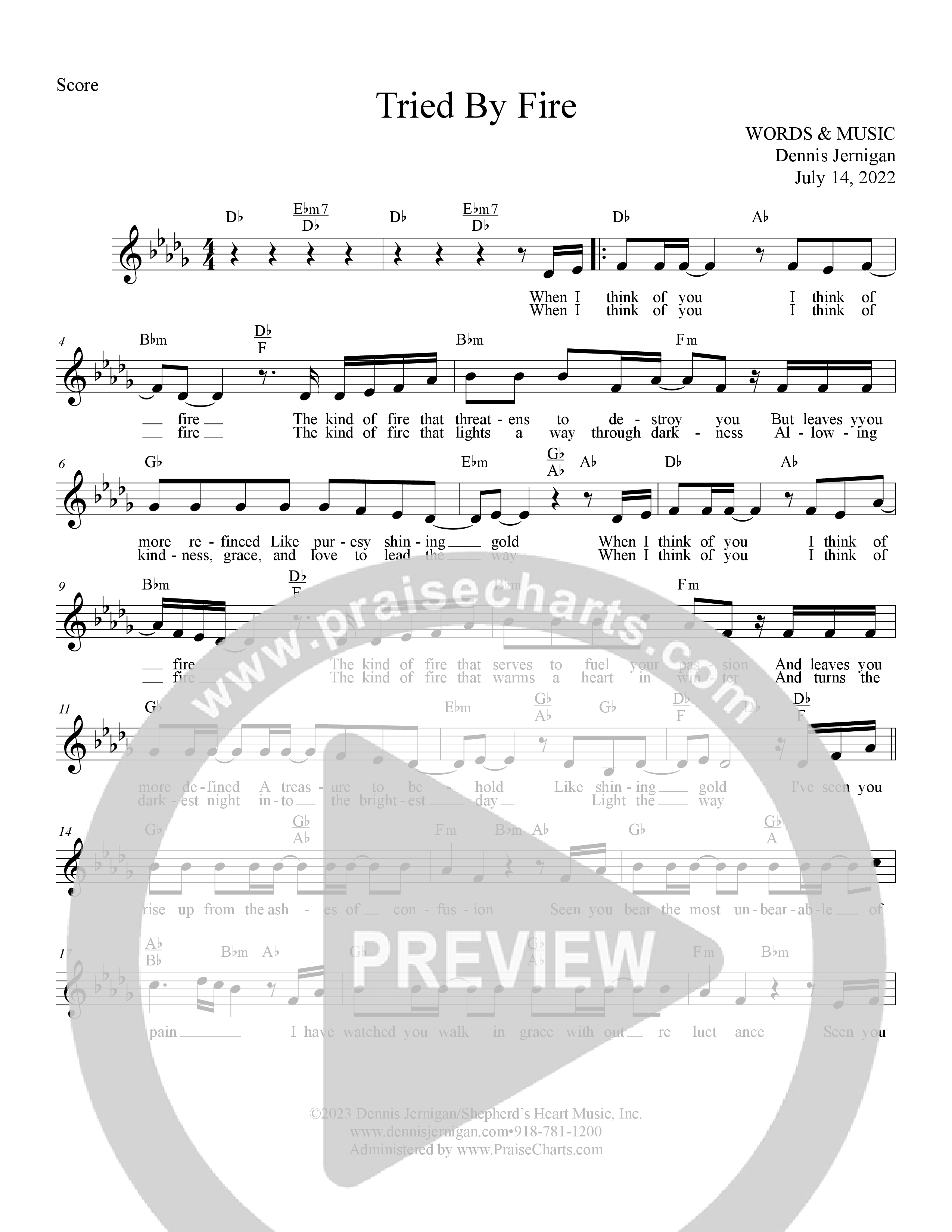 Tried By Fire Lead Sheet Melody (Dennis Jernigan)