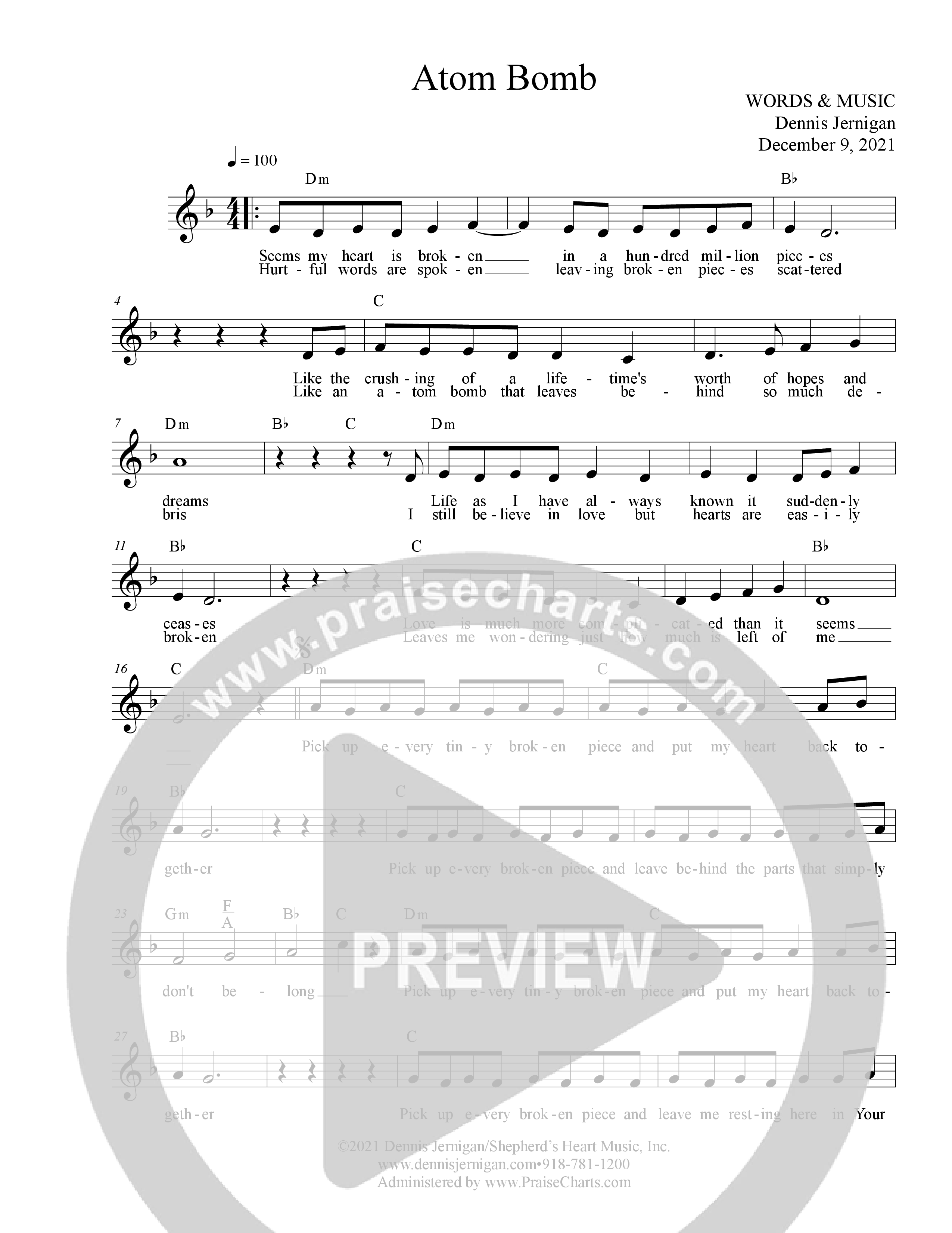 Atom Bomb Lead Sheet Melody (Dennis Jernigan)