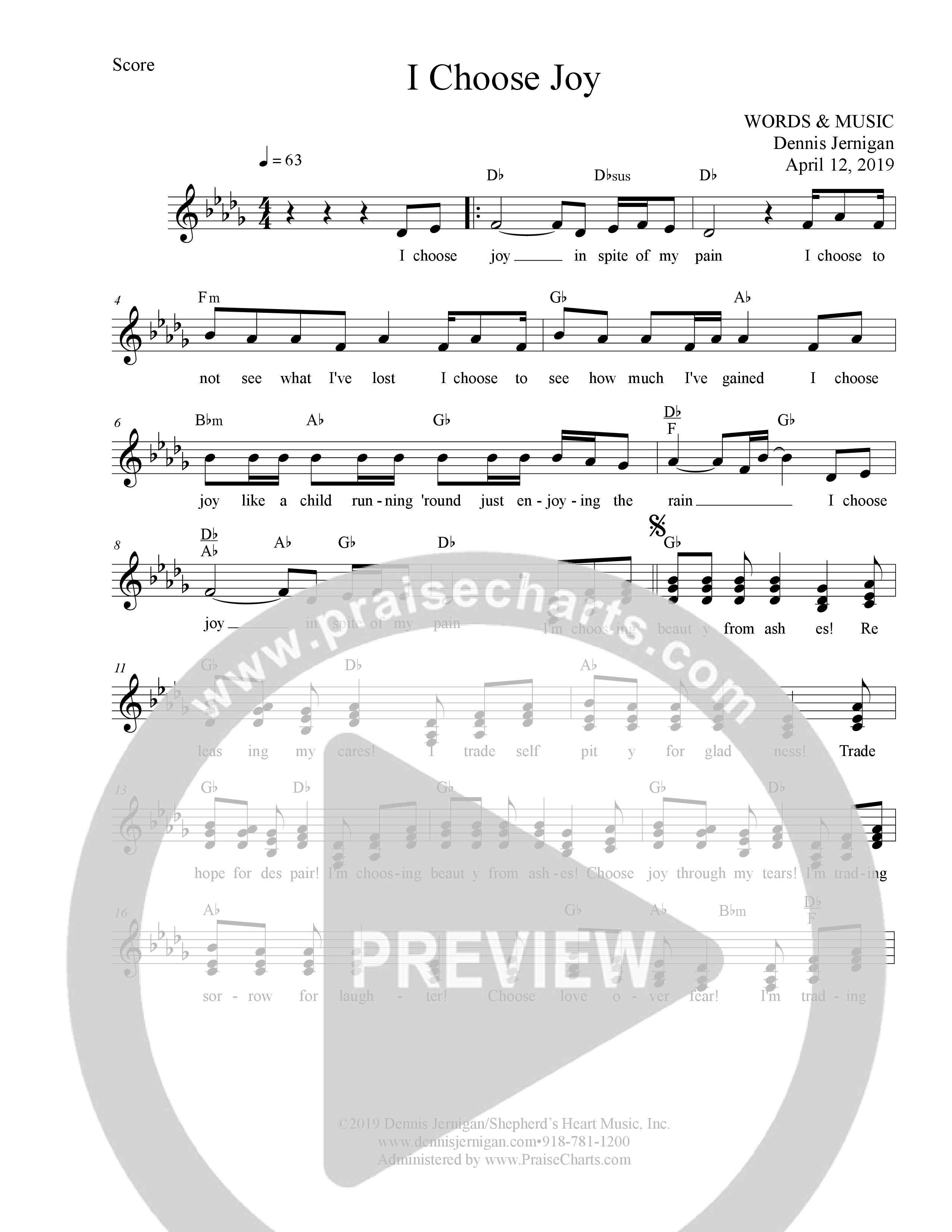 I Choose Joy Lead Sheet Melody (Dennis Jernigan)