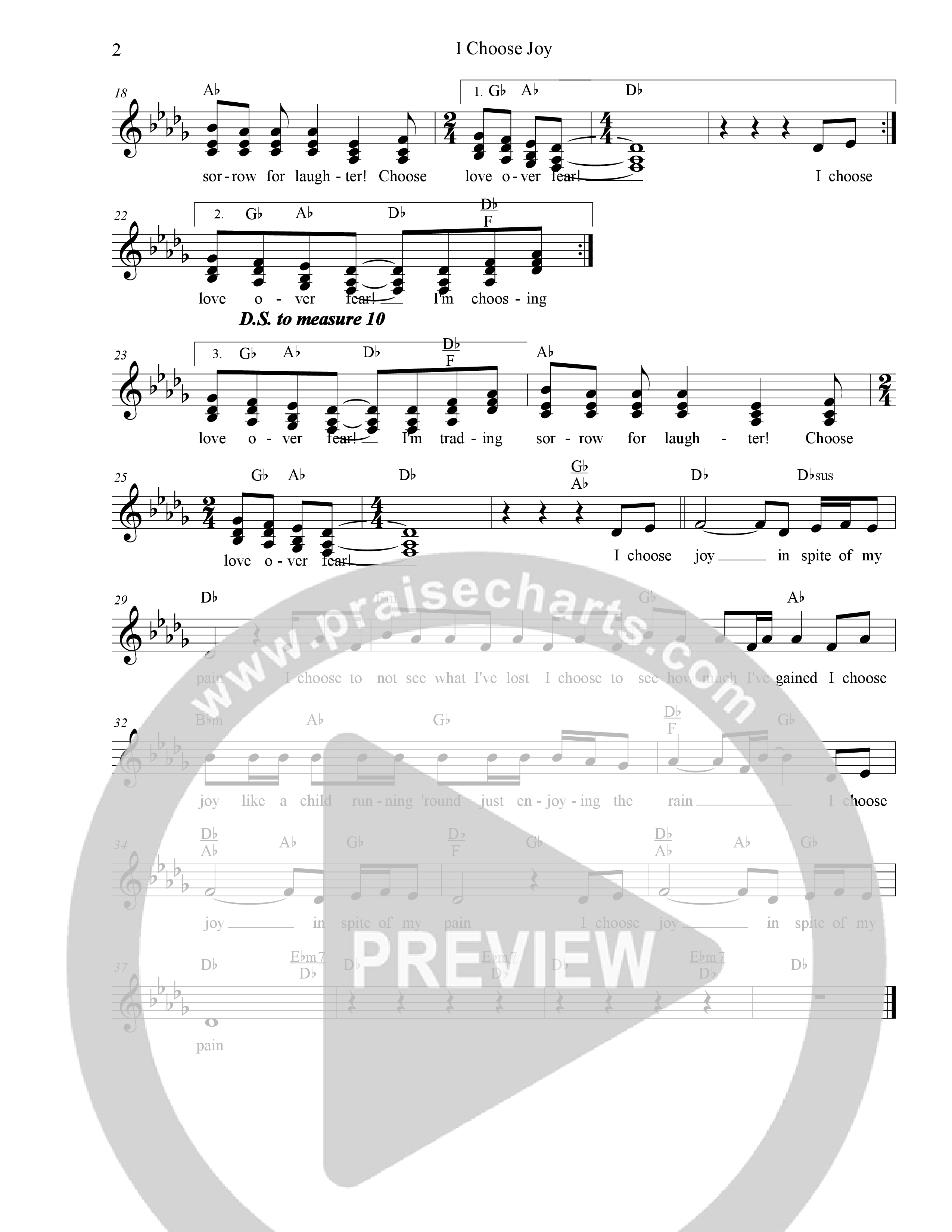 I Choose Joy Lead Sheet Melody (Dennis Jernigan)