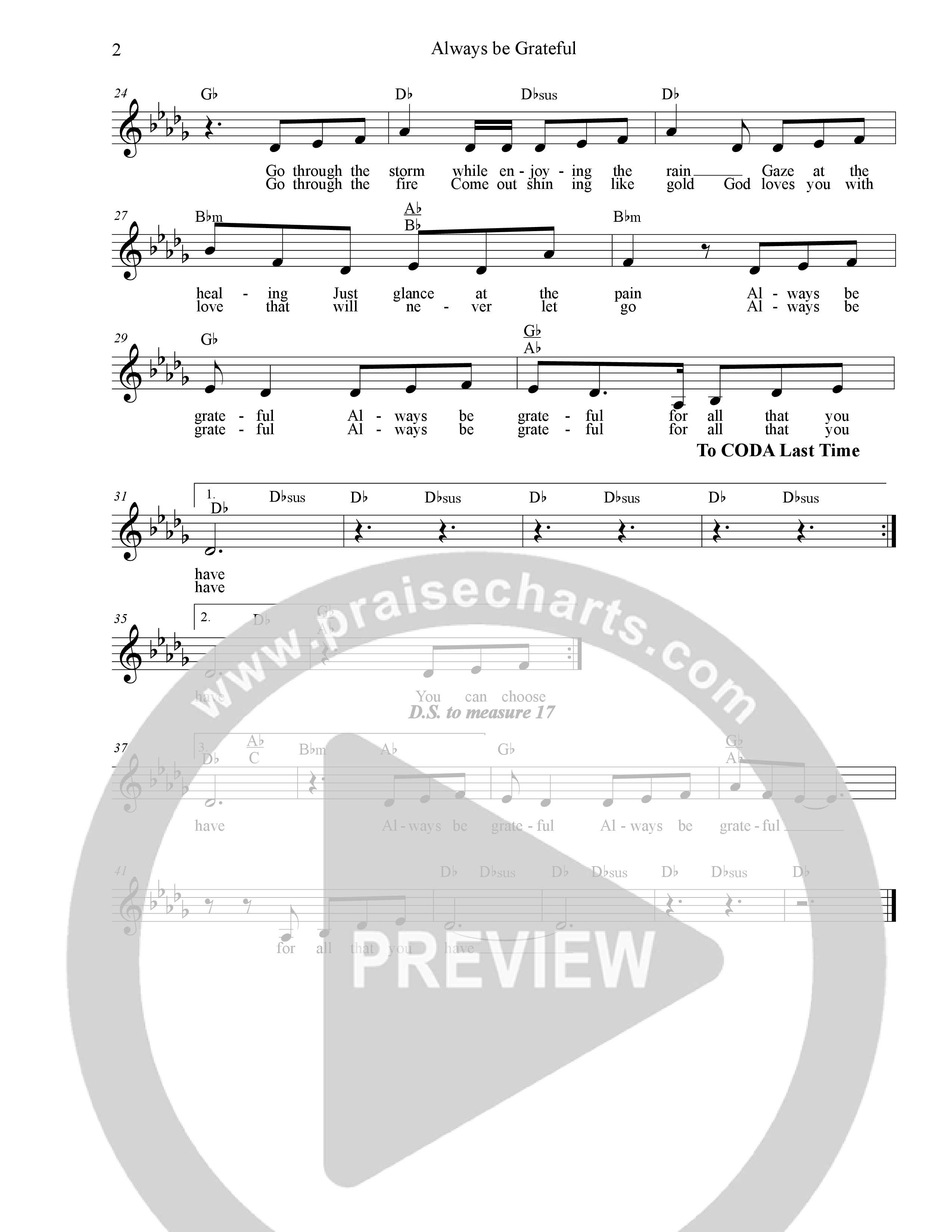 Always Be Grateful Lead Sheet Melody (Dennis Jernigan)