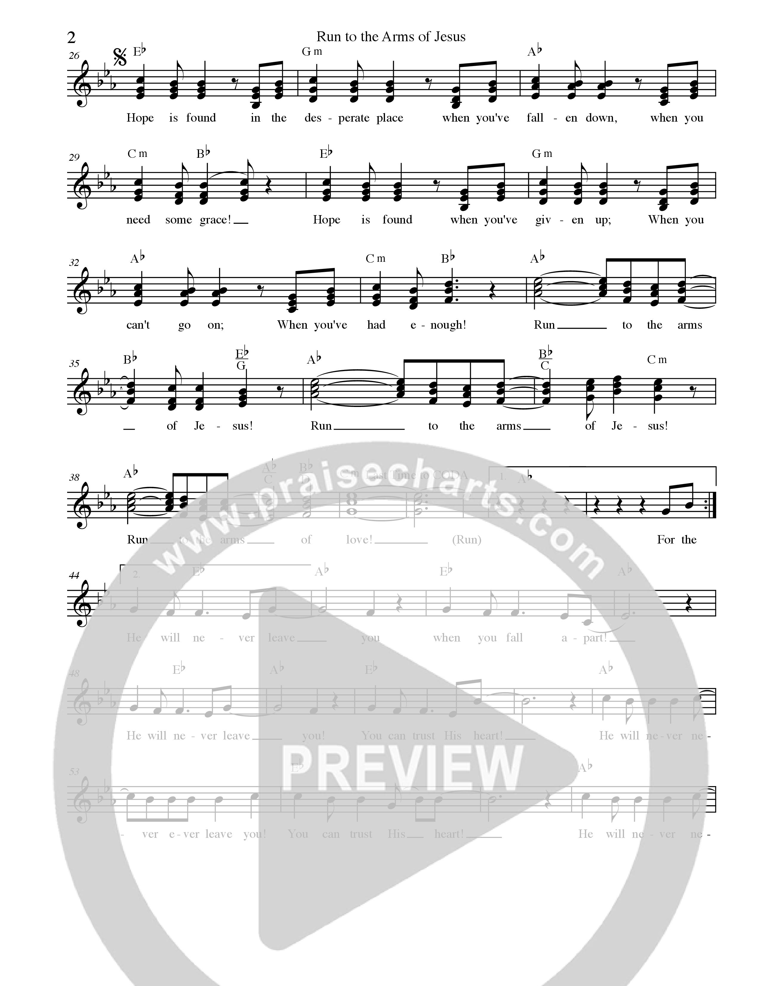 Run To The Arms Of Jesus Lead Sheet Melody (Dennis Jernigan)