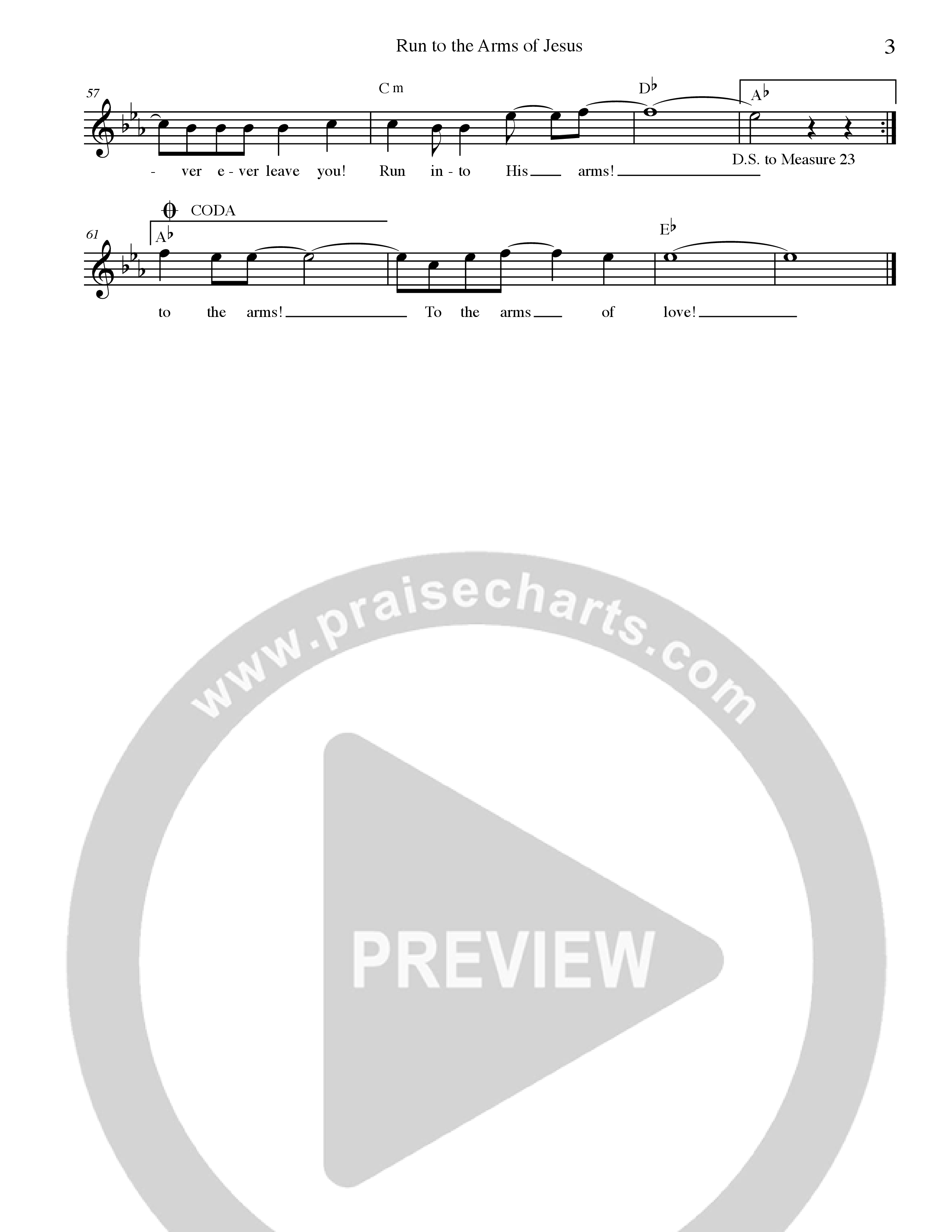 Run To The Arms Of Jesus Lead Sheet Melody (Dennis Jernigan)