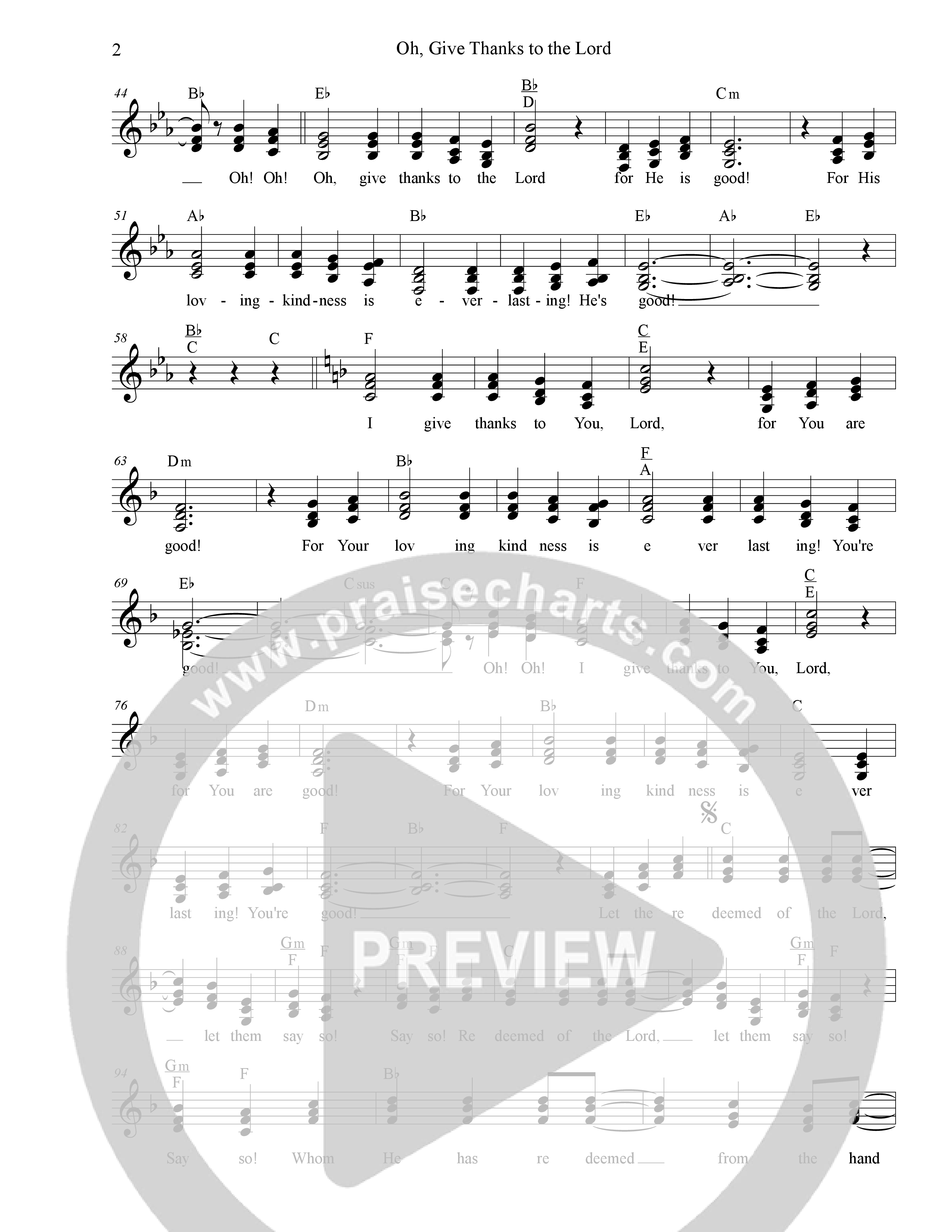 Oh Give Thanks To The Lord Lead Sheet Melody (Dennis Jernigan)