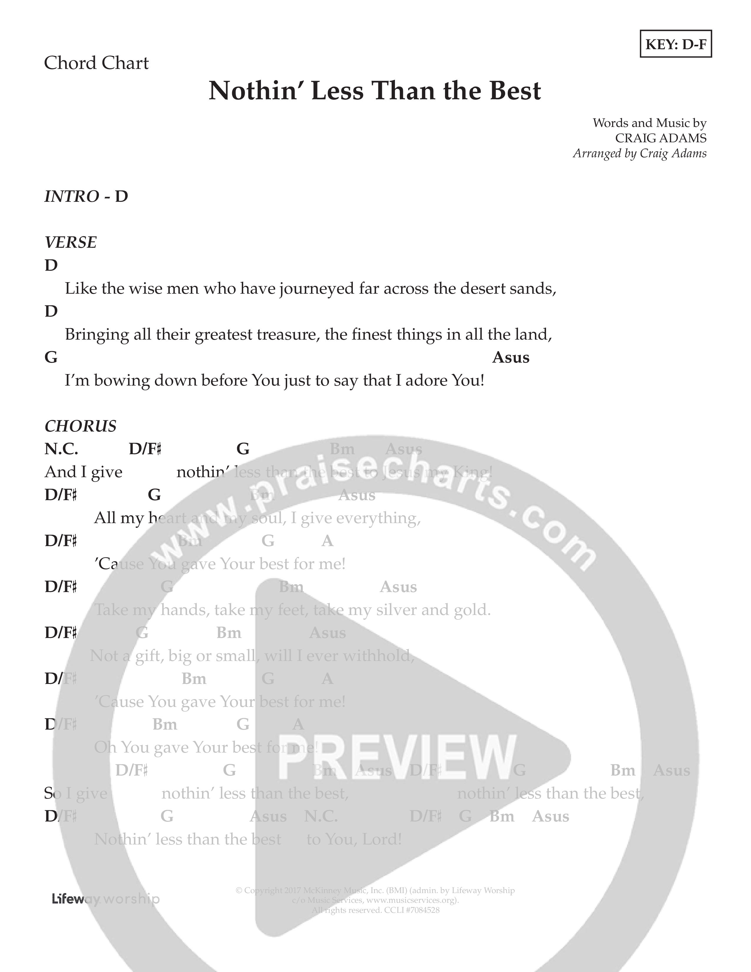 Nothin’ Less Than The Best (Kids) Chord Chart (Lifeway Choral / Arr. Craig Adams)