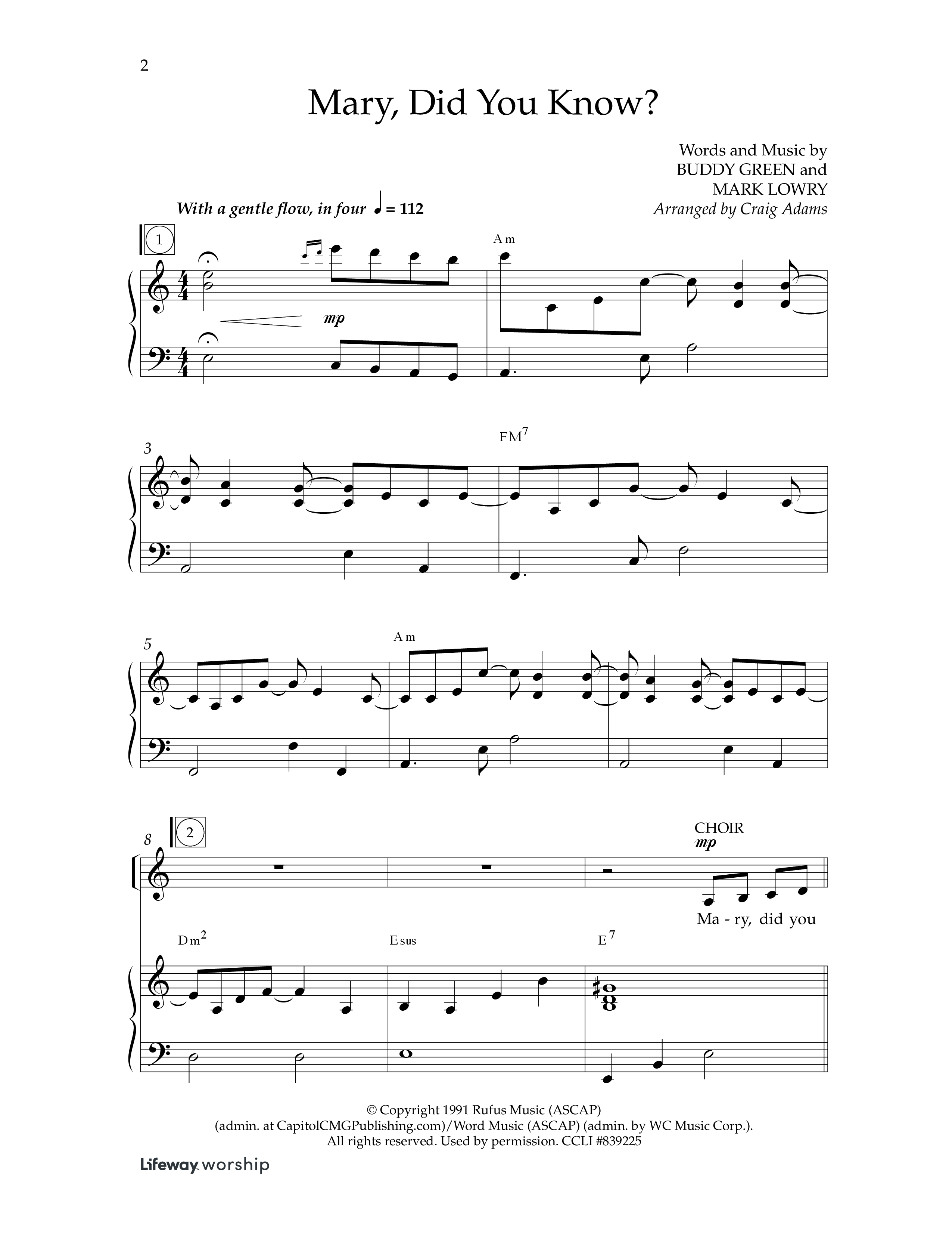 Mary Did You Know (Kids) Piano/Choir (Uni/2-Part) (Lifeway Choral / Arr. Craig Adams)