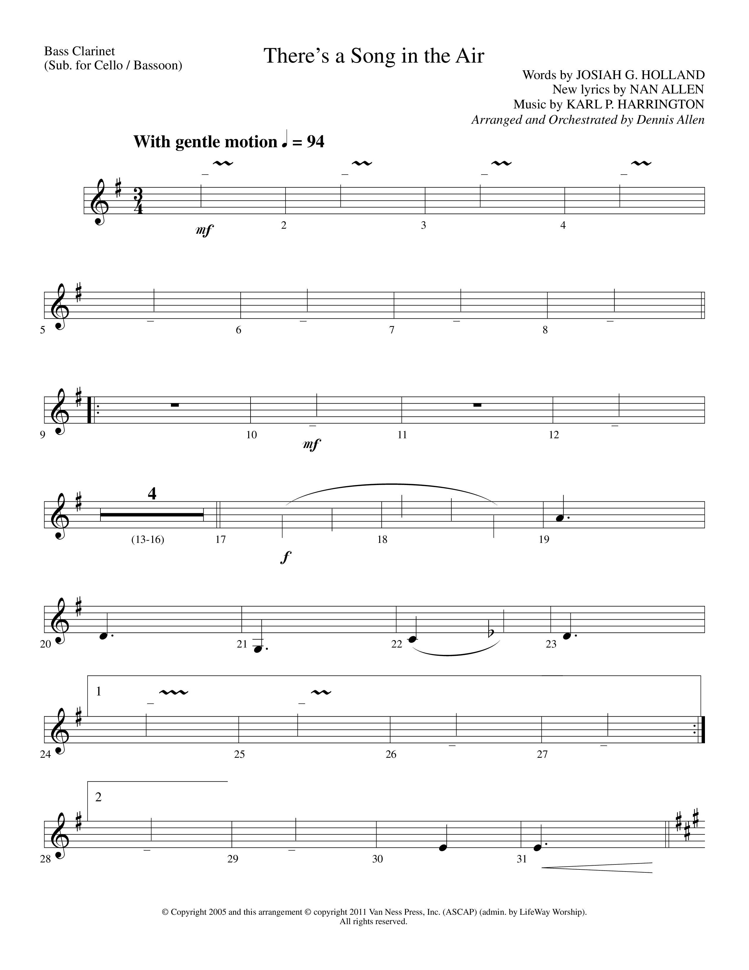 There's A Song In The Air (Choral Anthem SATB) Bass Clarinet (Lifeway Choral / Arr. Dennis Allen)