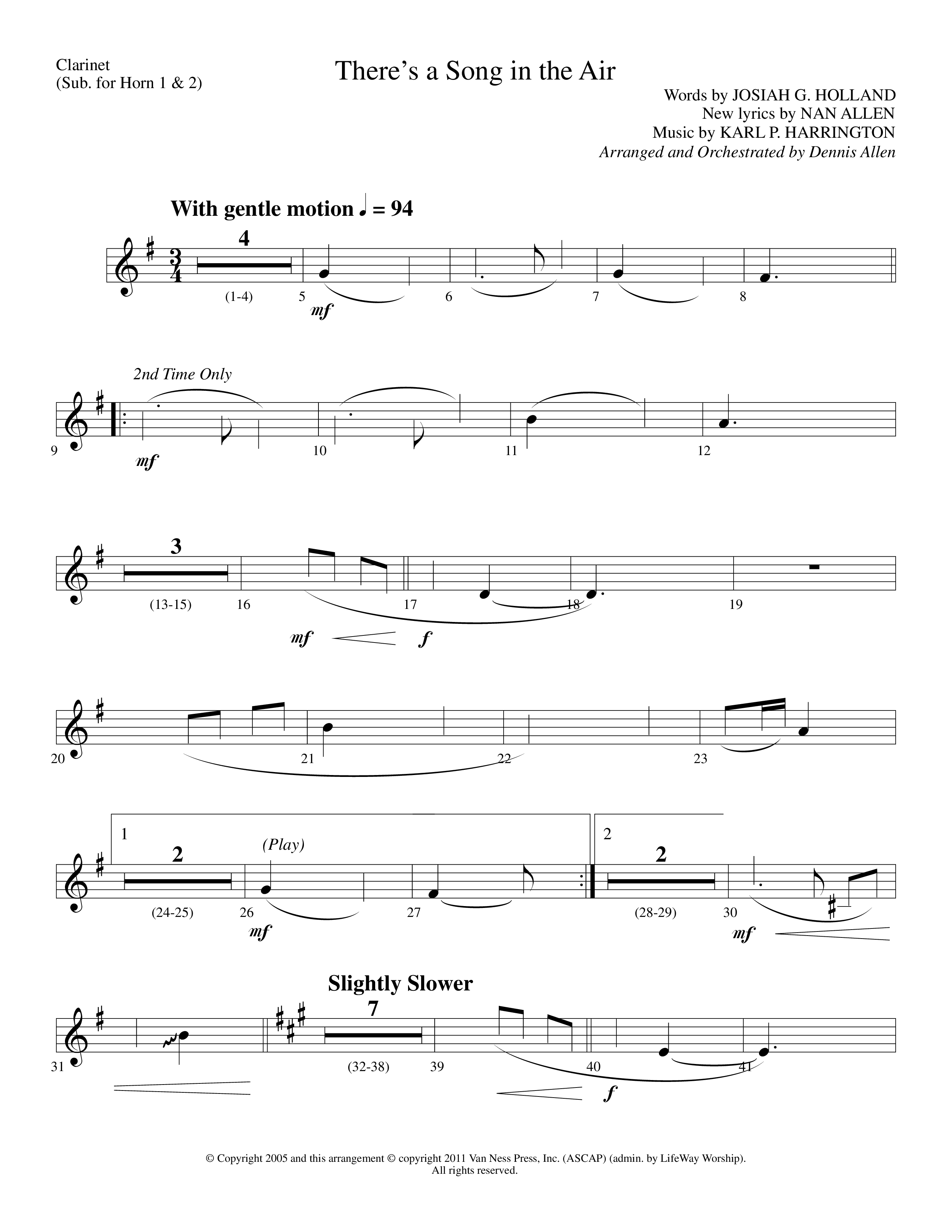 There's A Song In The Air (Choral Anthem SATB) Clarinet (Lifeway Choral / Arr. Dennis Allen)