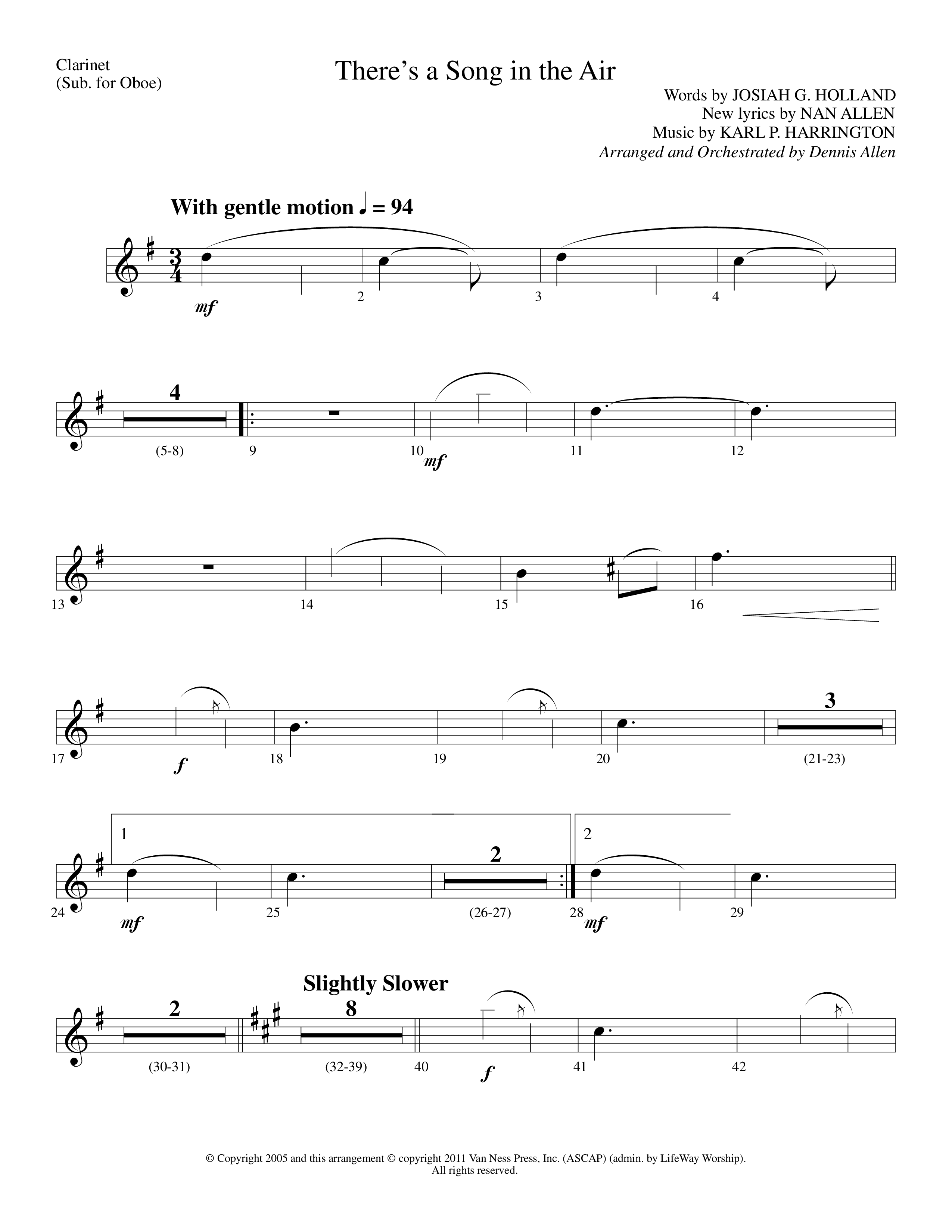 There's A Song In The Air (Choral Anthem SATB) Clarinet (Lifeway Choral / Arr. Dennis Allen)