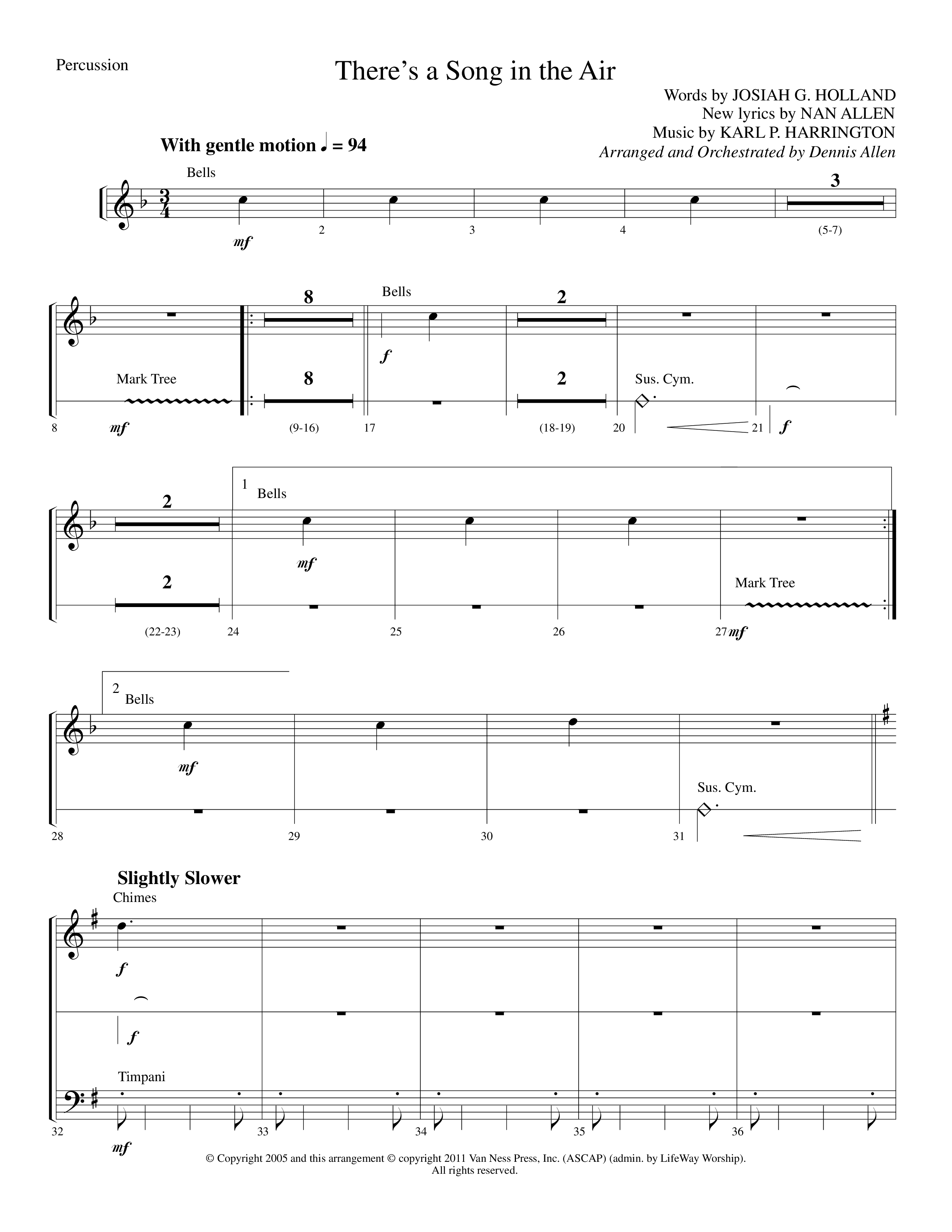 There's A Song In The Air (Choral Anthem SATB) Percussion (Lifeway Choral / Arr. Dennis Allen)