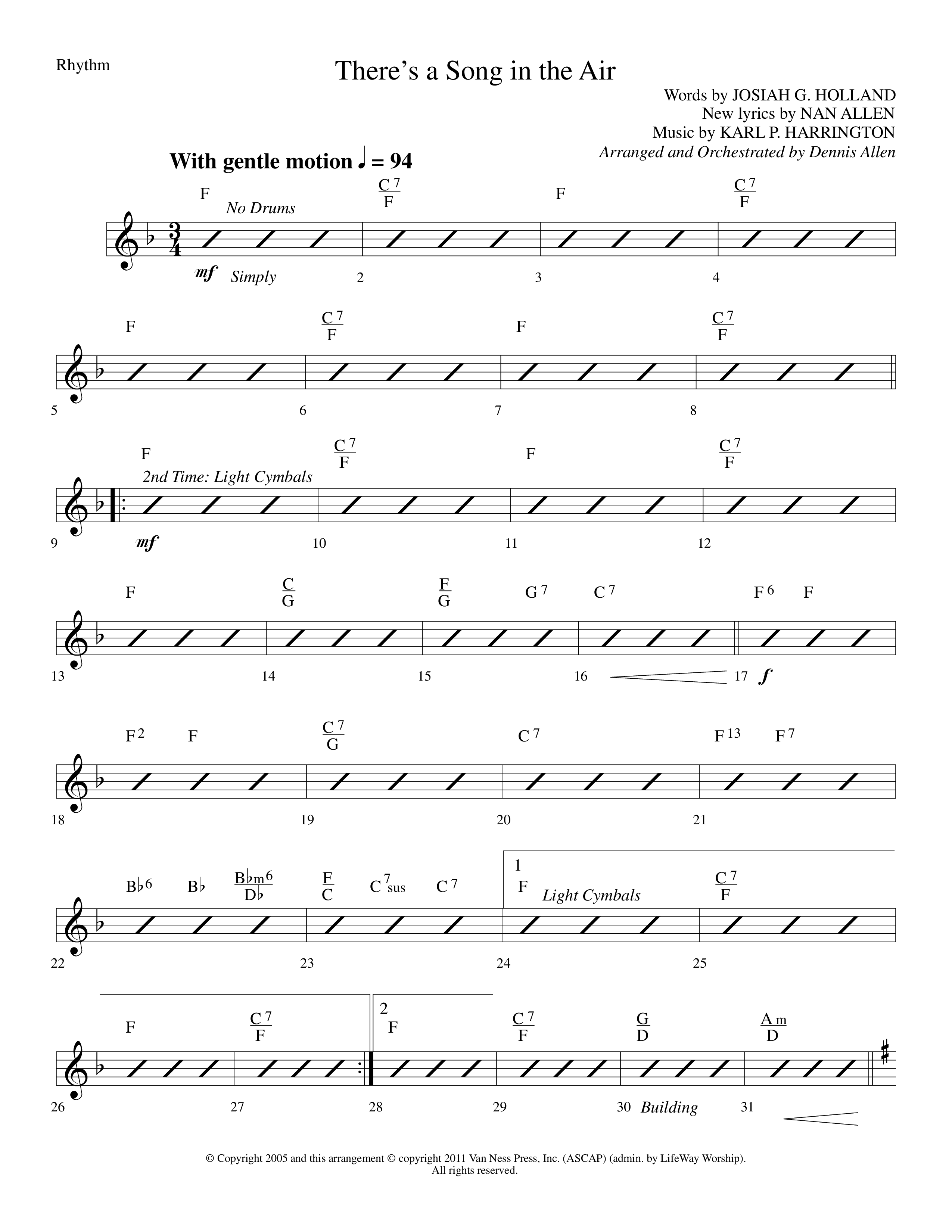 There's A Song In The Air (Choral Anthem SATB) Rhythm Chart (Lifeway Choral / Arr. Dennis Allen)