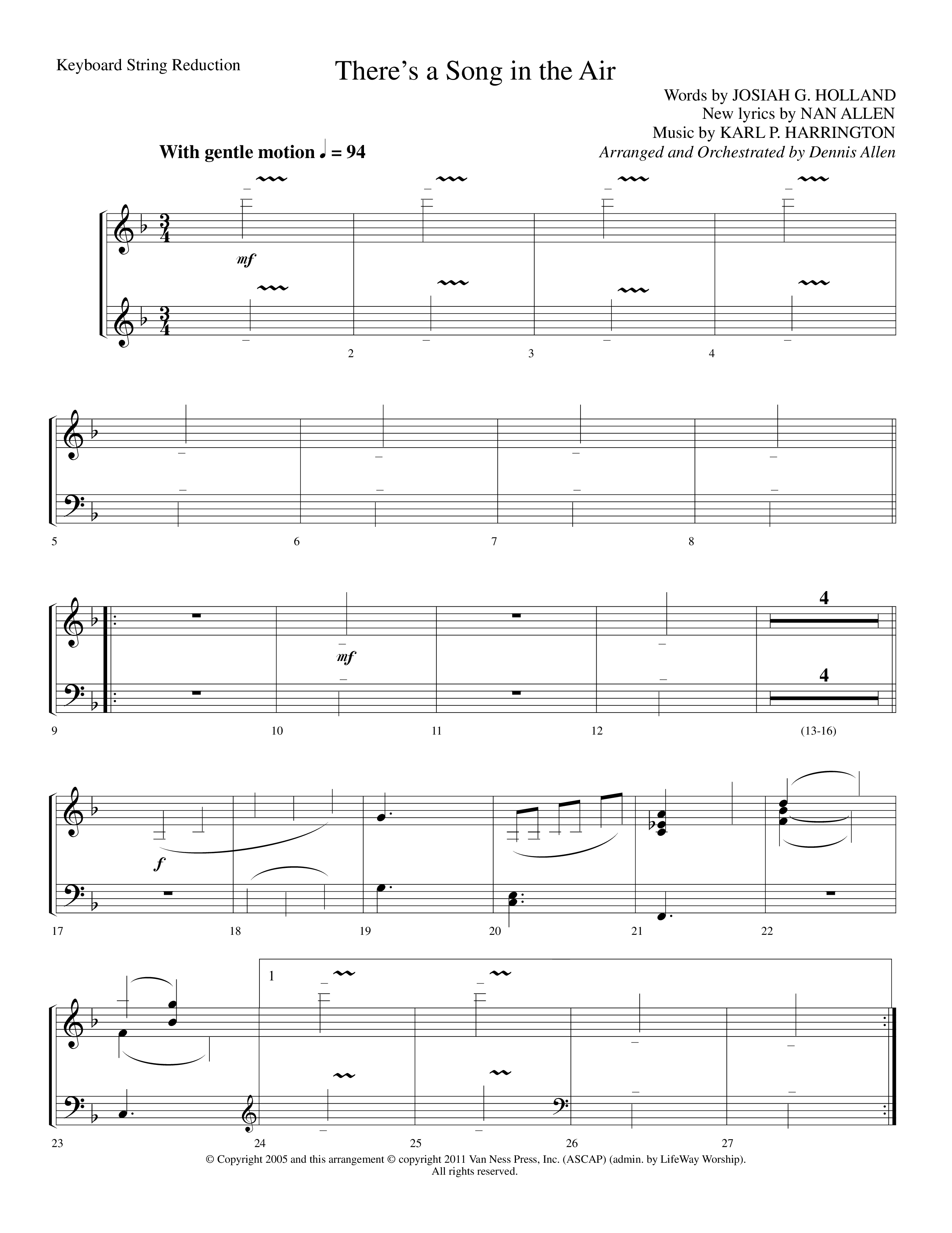 There's A Song In The Air (Choral Anthem SATB) String Reduction (Lifeway Choral / Arr. Dennis Allen)