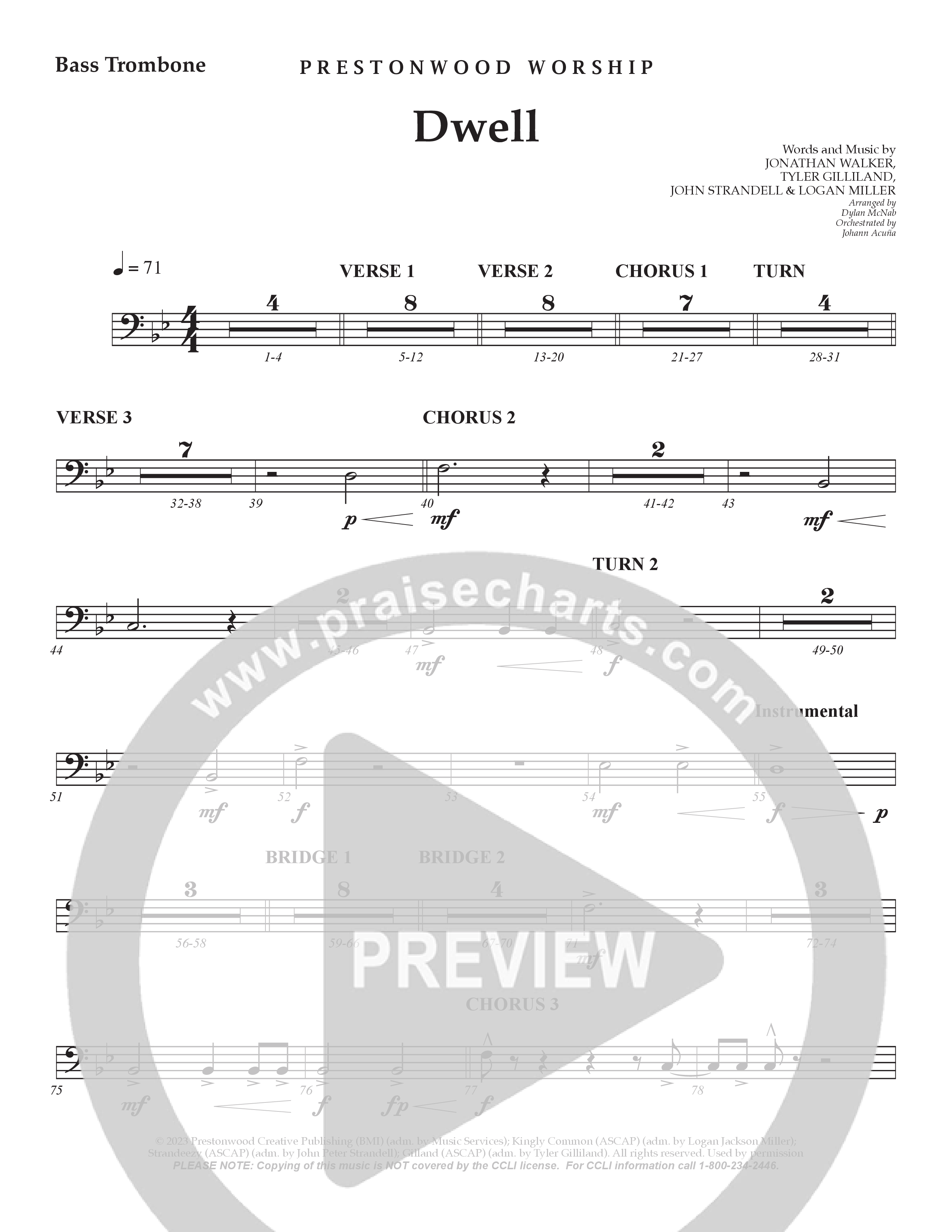 Dwell Bass Trombone (Prestonwood Worship / Holly McWilliams / Arr. Dylan McNab / Orch. Johann Acuna)