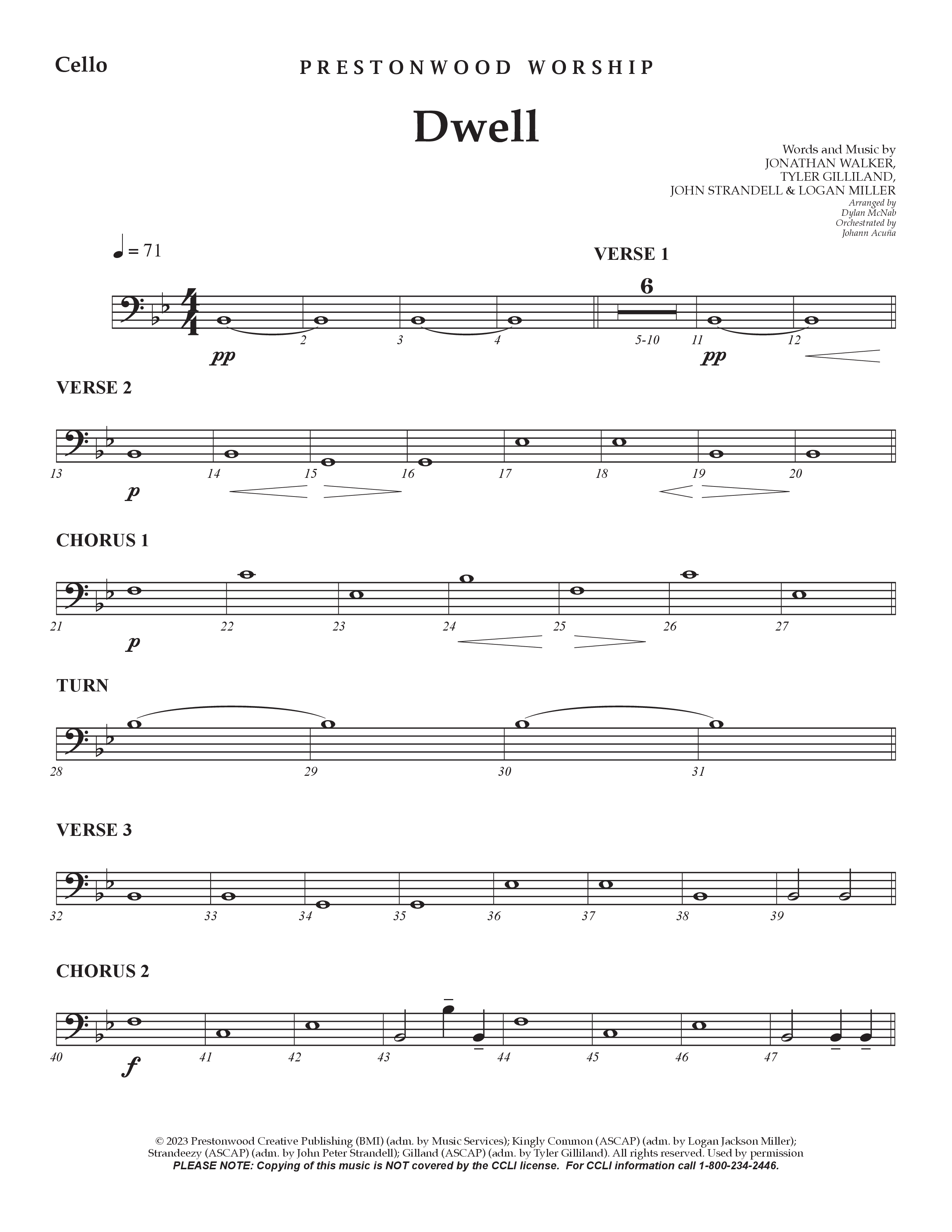 Dwell Cello (Prestonwood Worship / Holly McWilliams / Arr. Dylan McNab / Orch. Johann Acuna)