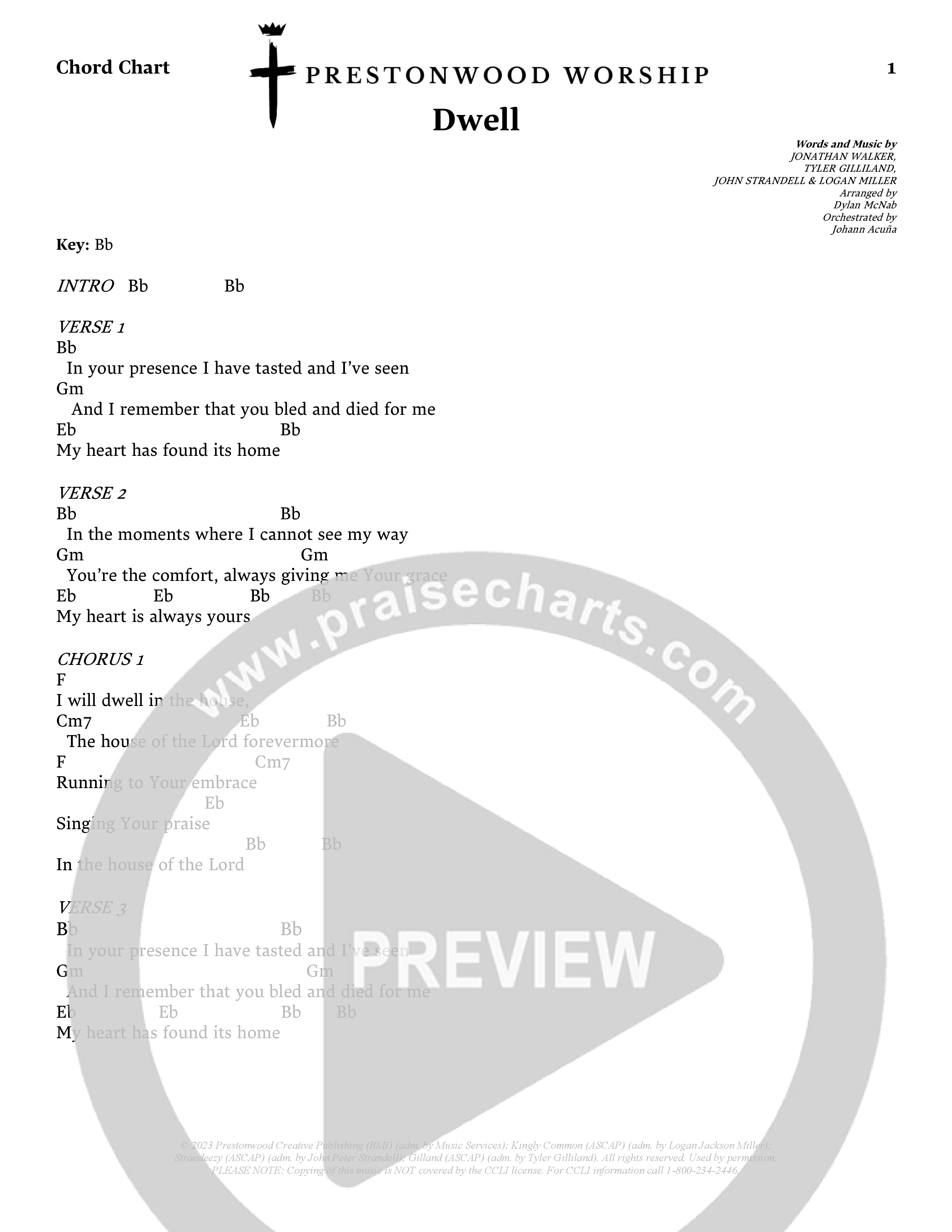 Dwell Chords & Lyrics (Prestonwood Worship / Holly McWilliams / Arr. Dylan McNab / Orch. Johann Acuna)