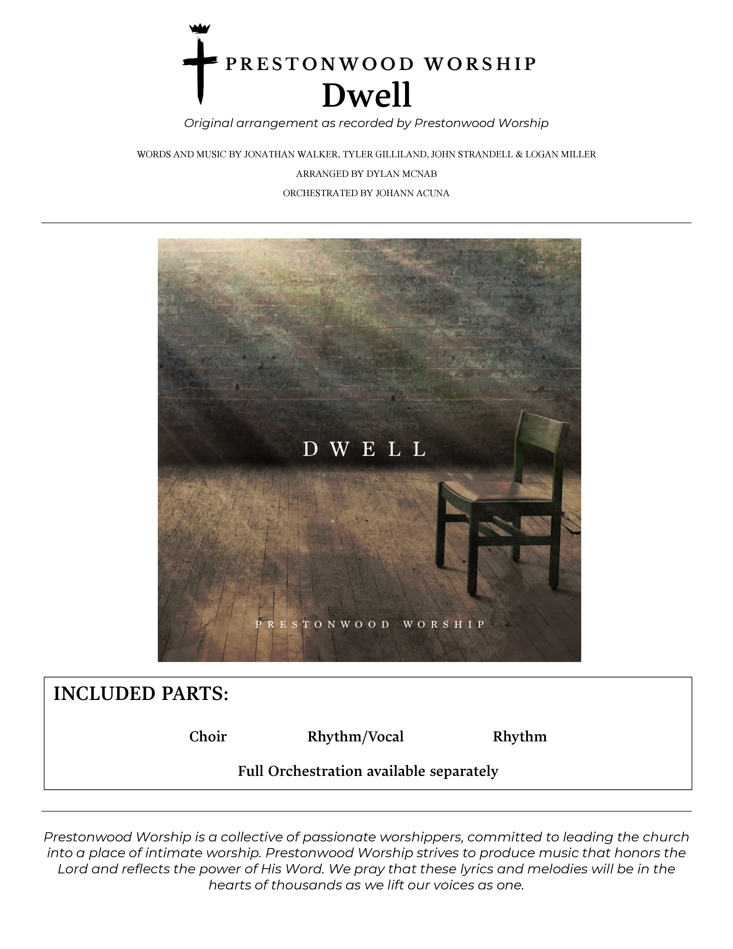 Dwell Choral Vocal Pack (Prestonwood Worship / Holly McWilliams / Arr. Dylan McNab / Orch. Johann Acuna)