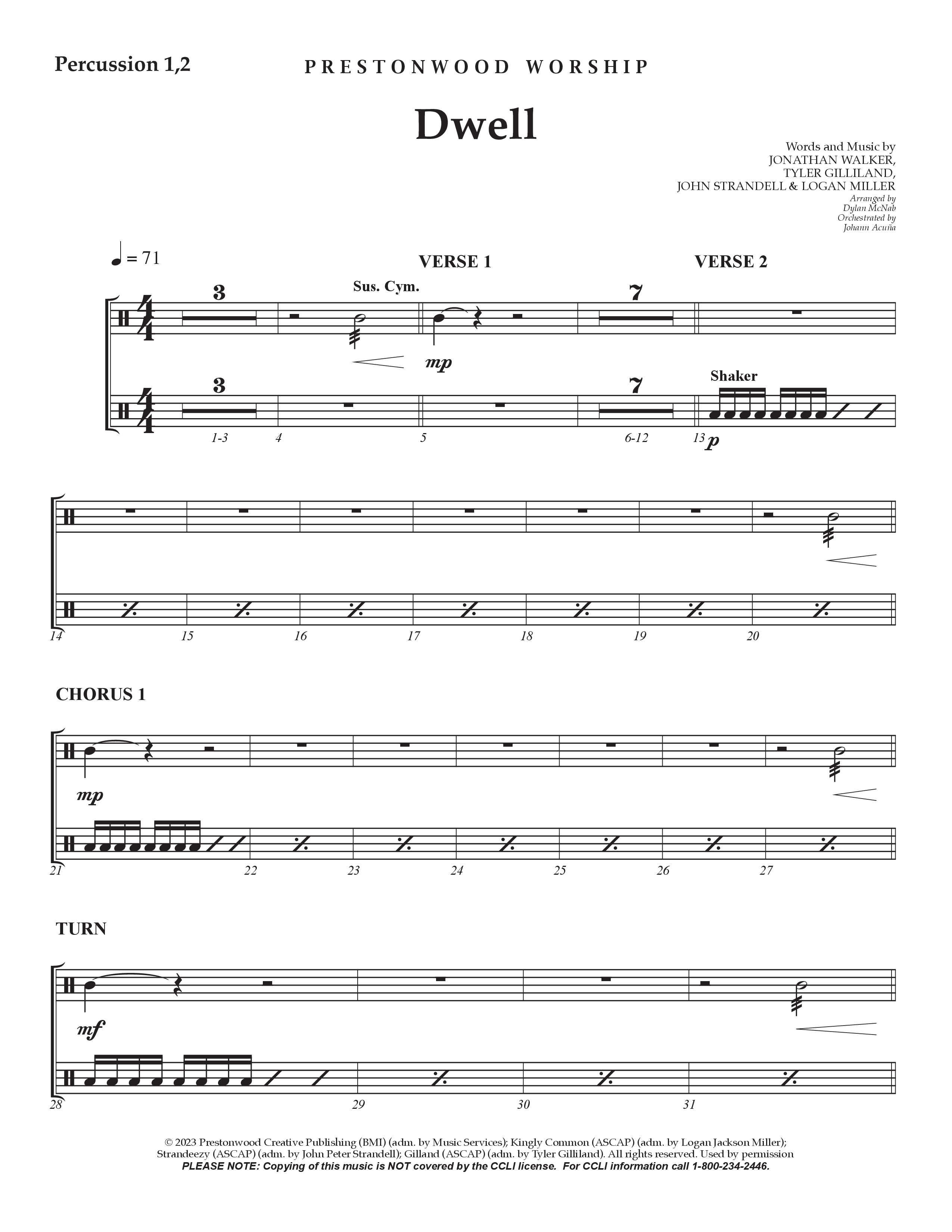 Dwell Percussion 1/2 (Prestonwood Worship / Holly McWilliams / Arr. Dylan McNab / Orch. Johann Acuna)