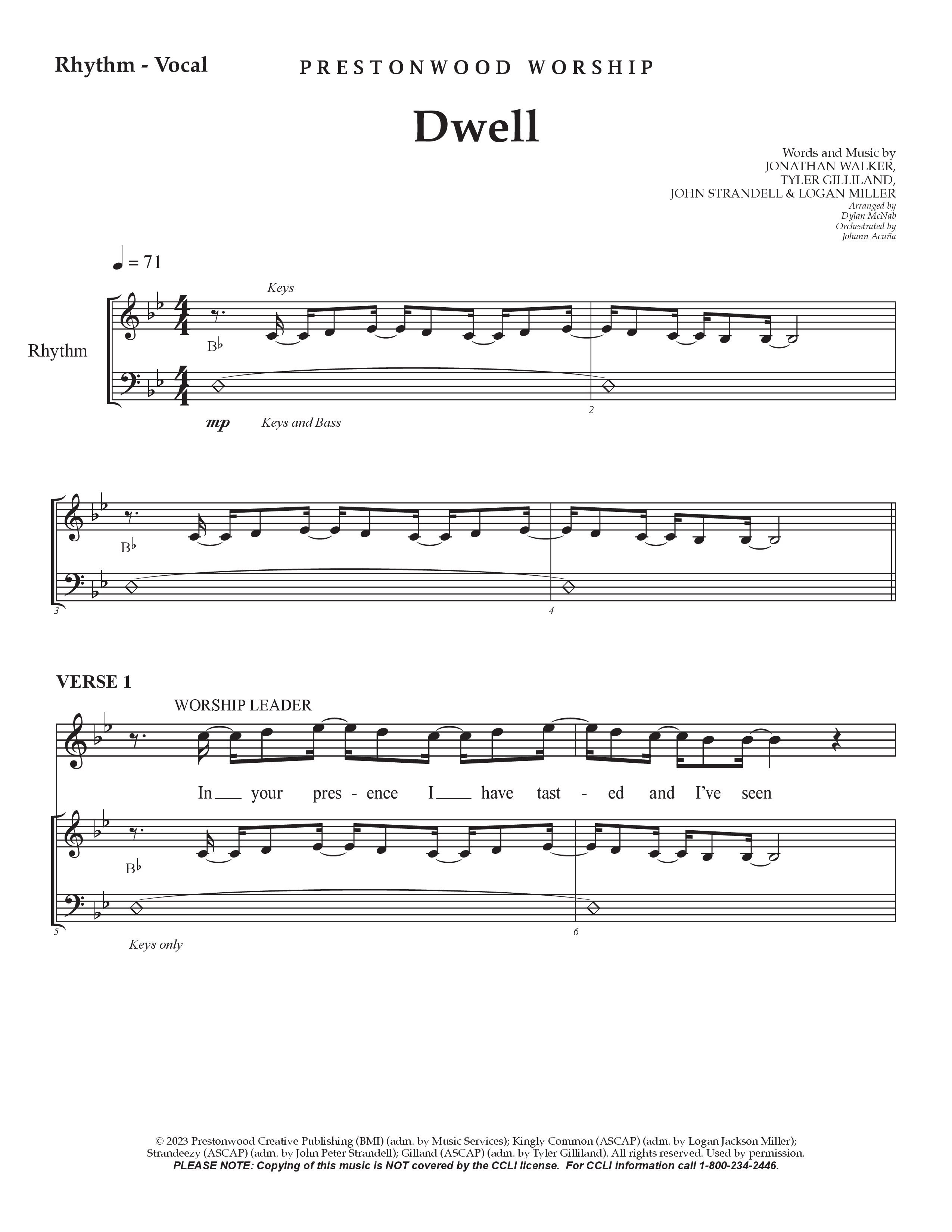 Dwell Rhythm/Vocal (Prestonwood Worship / Holly McWilliams / Arr. Dylan McNab / Orch. Johann Acuna)