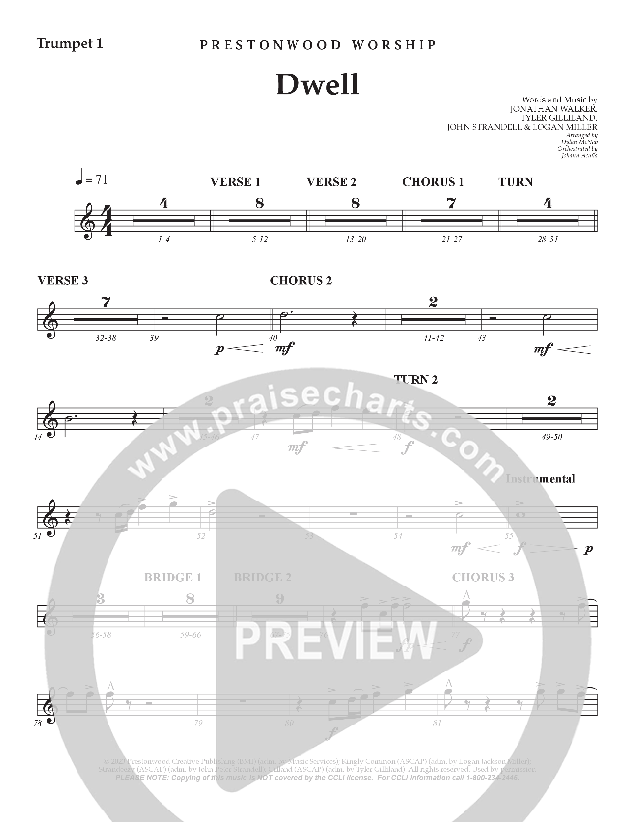 Dwell Trumpet 1 (Prestonwood Worship / Holly McWilliams / Arr. Dylan McNab / Orch. Johann Acuna)