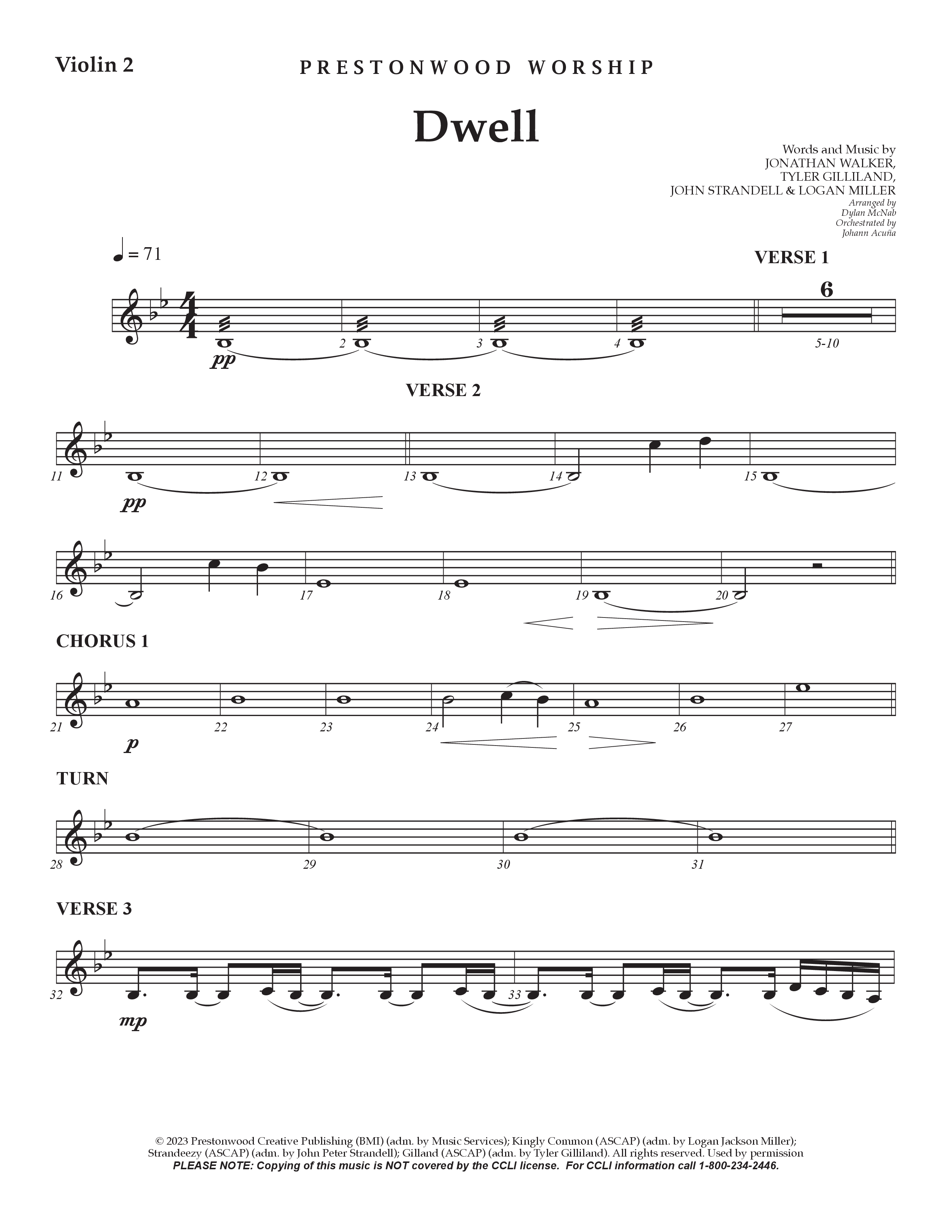 Dwell Violin 2 (Prestonwood Worship / Holly McWilliams / Arr. Dylan McNab / Orch. Johann Acuna)