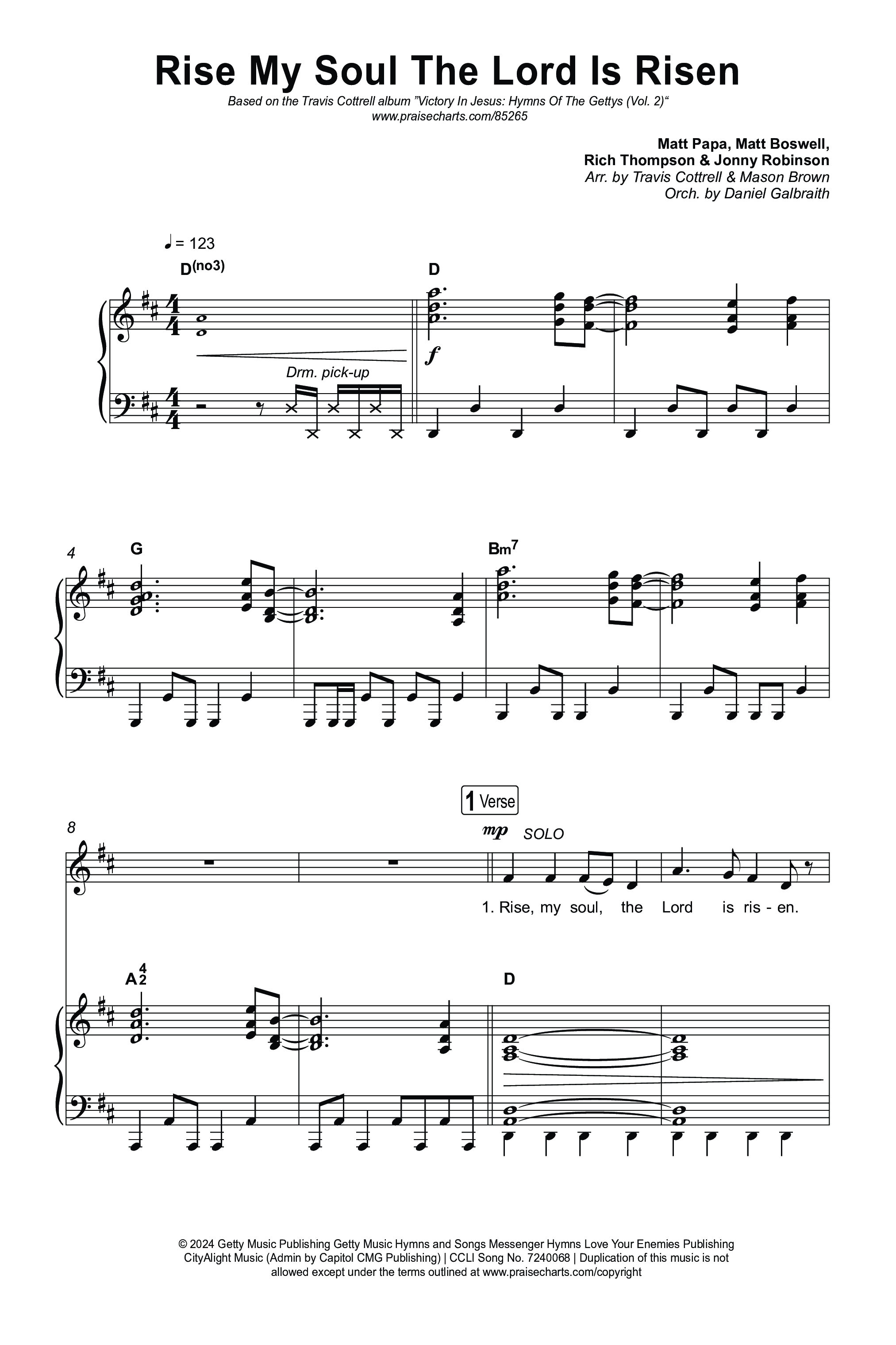 Rise My Soul The Lord Is Risen (Choral/SATB) Octavo (SATB & Pno) (Travis Cottrell / Arr. Mason Brown / Orch. Daniel Galbraith)