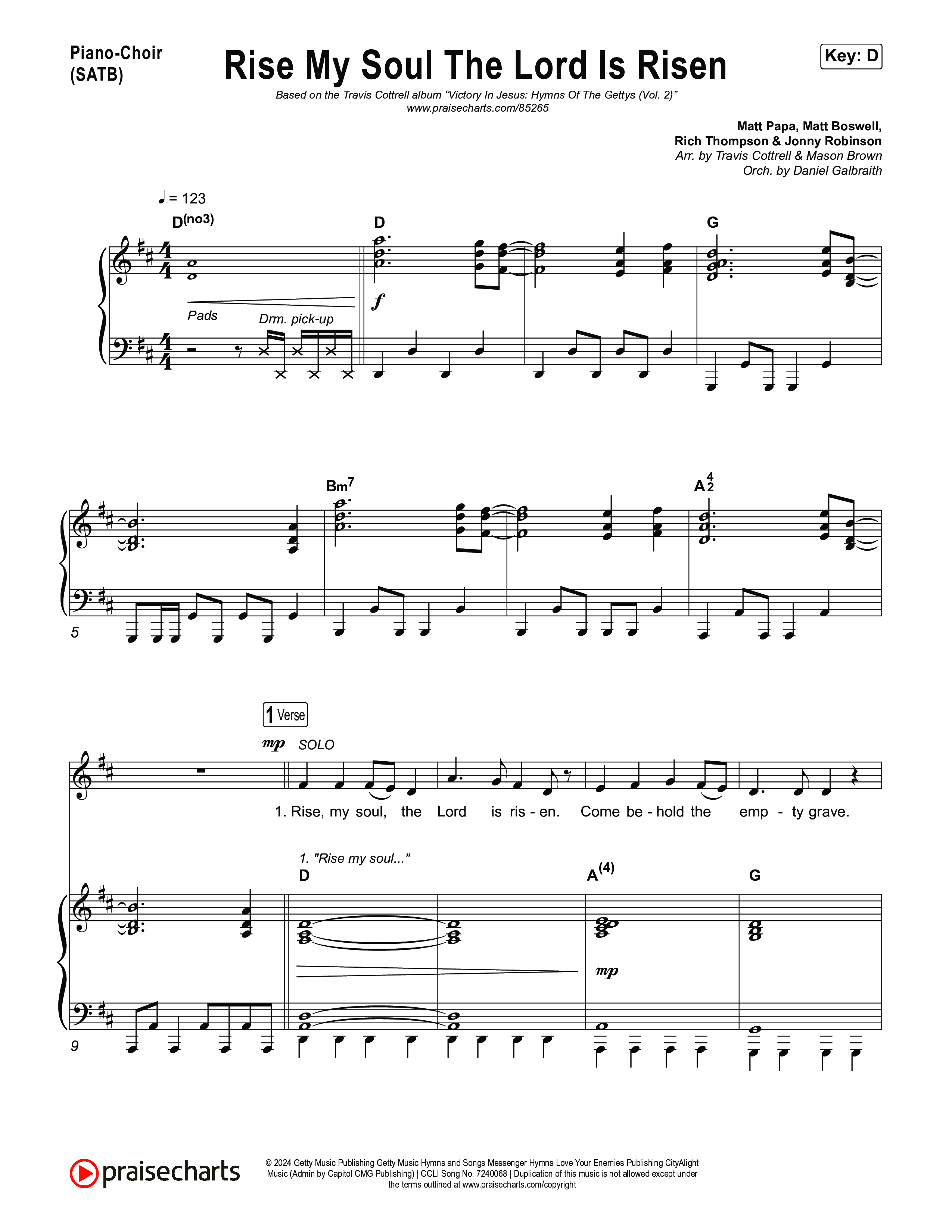 Rise My Soul The Lord Is Risen (Choral/SATB) Piano/Vocal (SATB) (Travis Cottrell / Arr. Mason Brown / Orch. Daniel Galbraith)