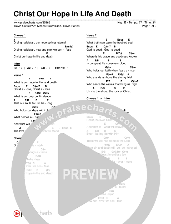 Christ Our Hope In Life And Death (Choral/SATB) Chords & Lyrics (Travis Cottrell / Arr. Mason Brown / Orch. Travis Patton)