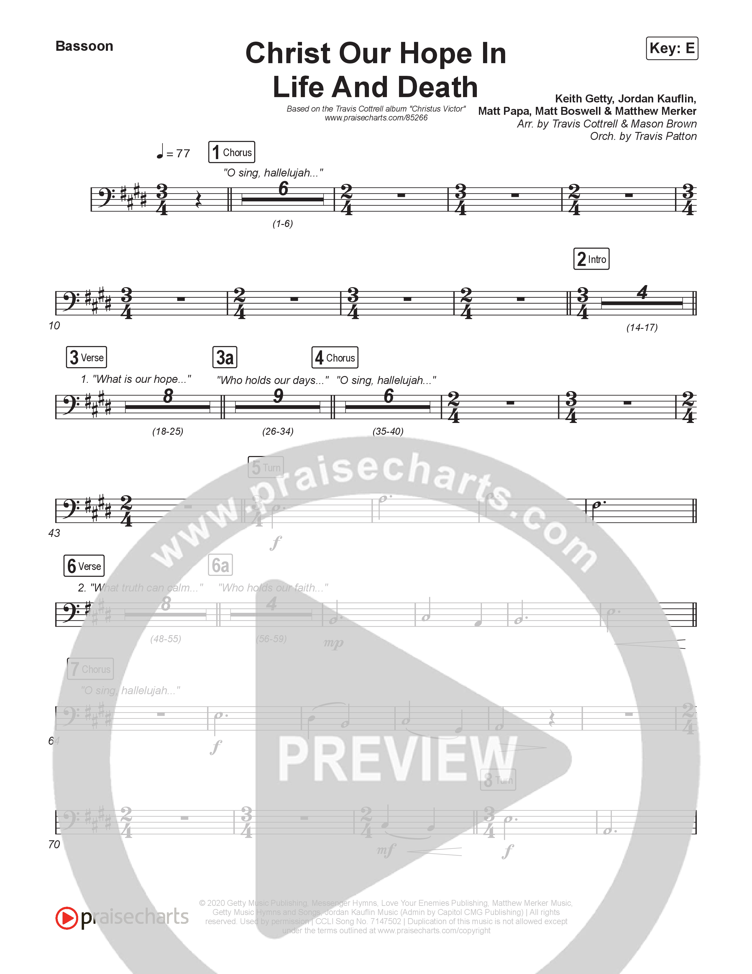 Christ Our Hope In Life And Death (Choral/SATB) Bassoon (Travis Cottrell / Arr. Mason Brown / Orch. Travis Patton)