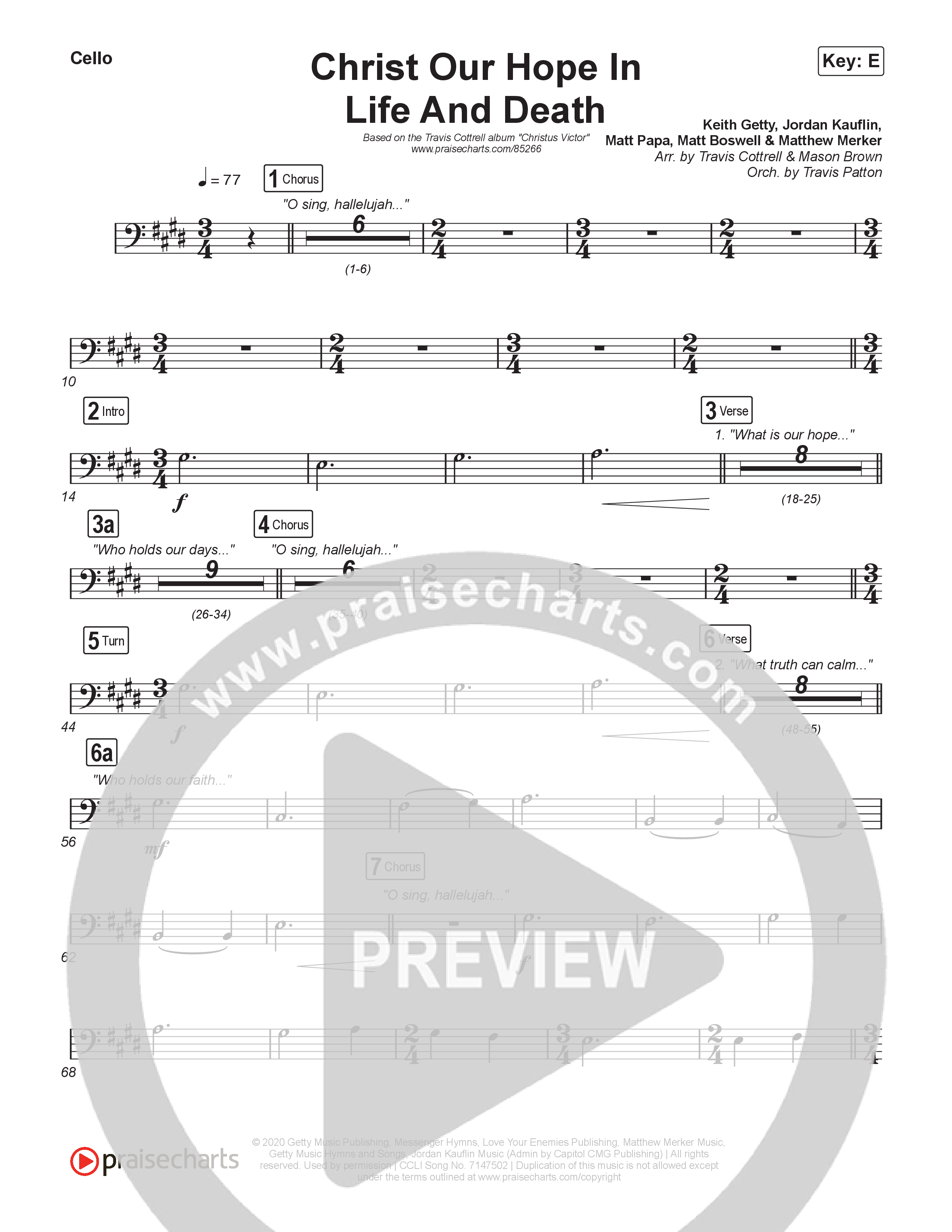 Christ Our Hope In Life And Death (Choral/SATB) Cello (Travis Cottrell / Arr. Mason Brown / Orch. Travis Patton)