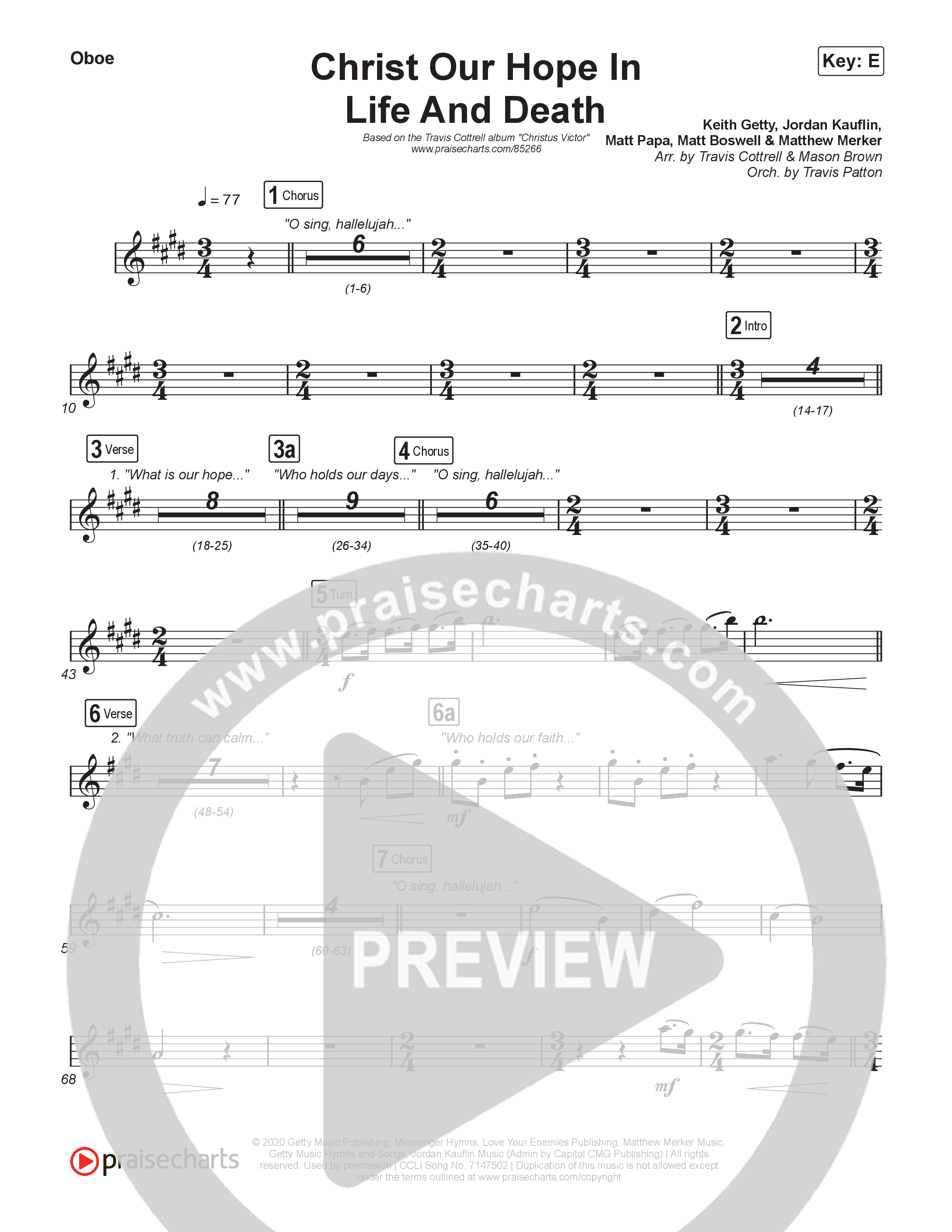 Christ Our Hope In Life And Death (Choral/SATB) Oboe (Travis Cottrell / Arr. Mason Brown / Orch. Travis Patton)