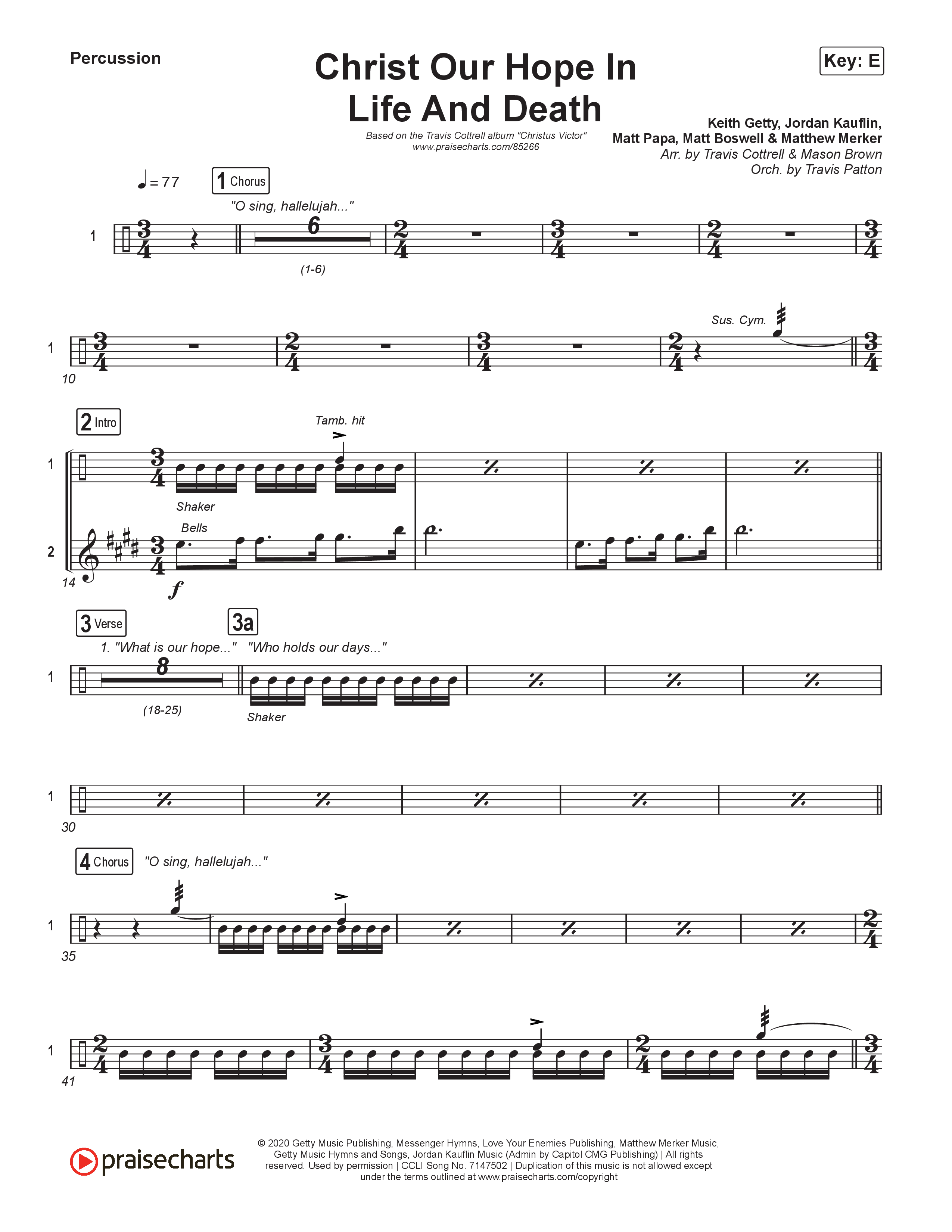 Christ Our Hope In Life And Death (Choral/SATB) Percussion (Travis Cottrell / Arr. Mason Brown / Orch. Travis Patton)